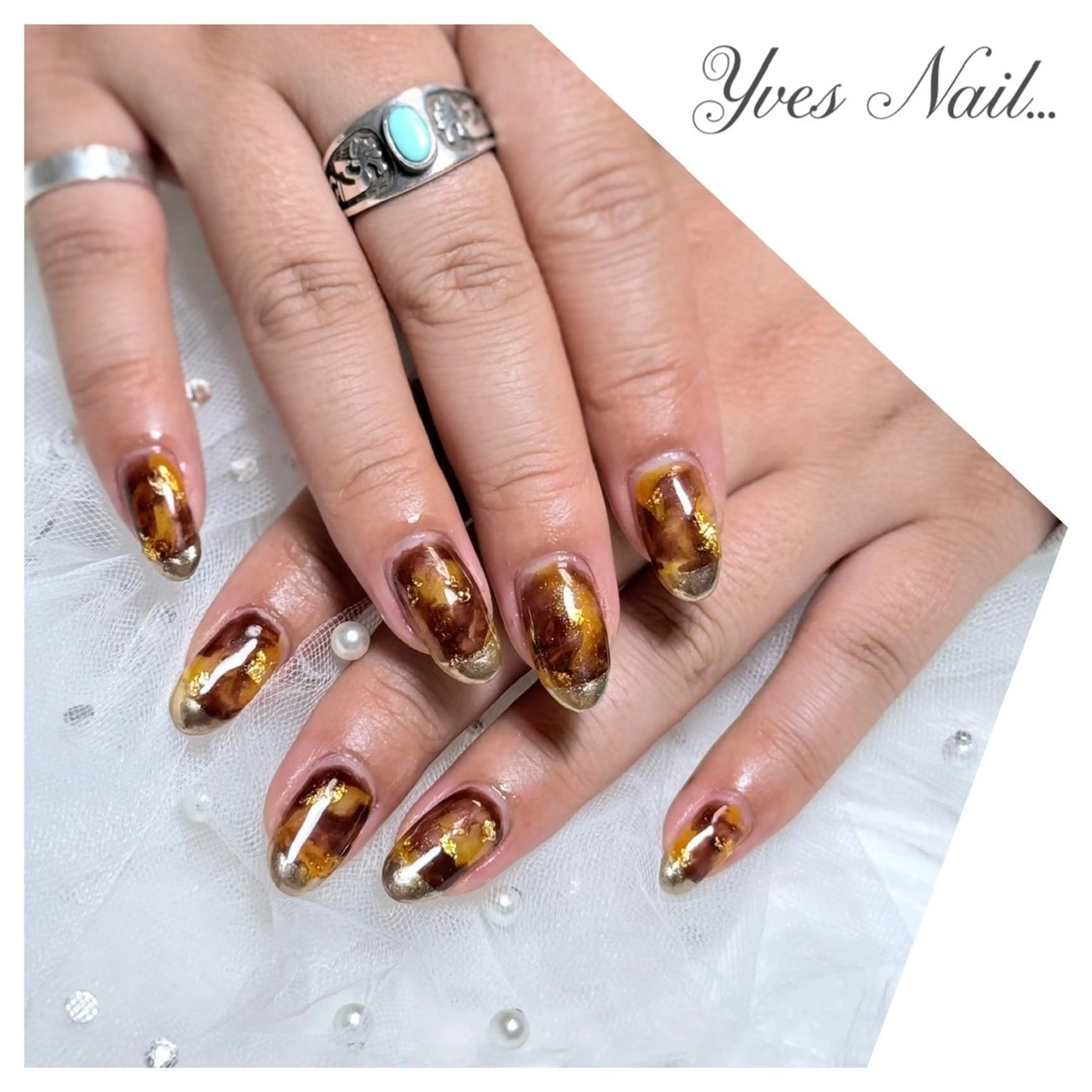 ネイル べっ甲ネイル フレンチネイル ミラーネイル ハンドネイル kanno yのネイルデザイン