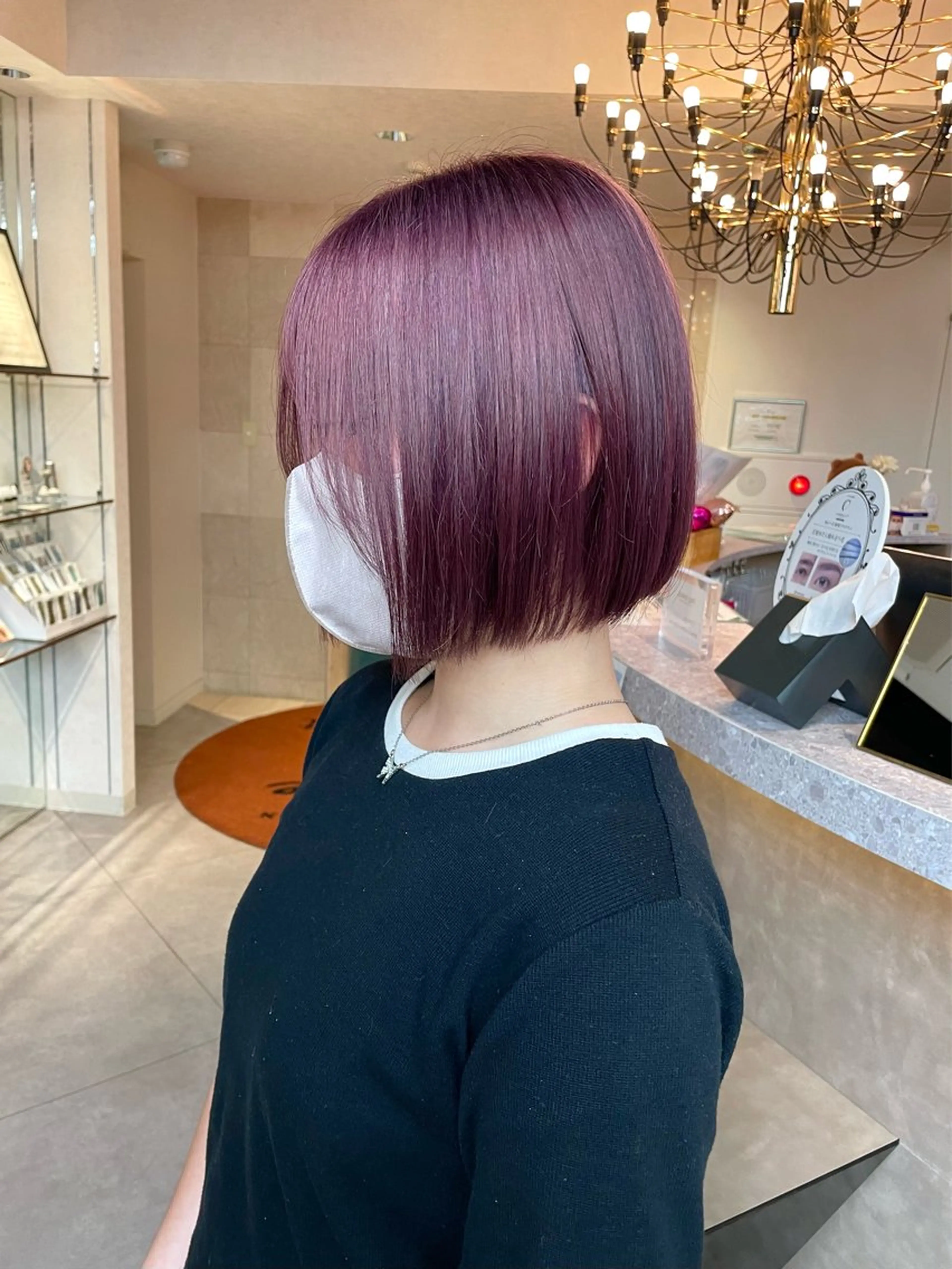 ミディアム カラー ブリーチ ダブルカラー ハイトーンカラー ラベンダーカラー ラベンダーピンク ヘアカラー トリートメント 透明感/ベージュ/ 艶髪/ボブ🫧門脇由のヘアスタイル