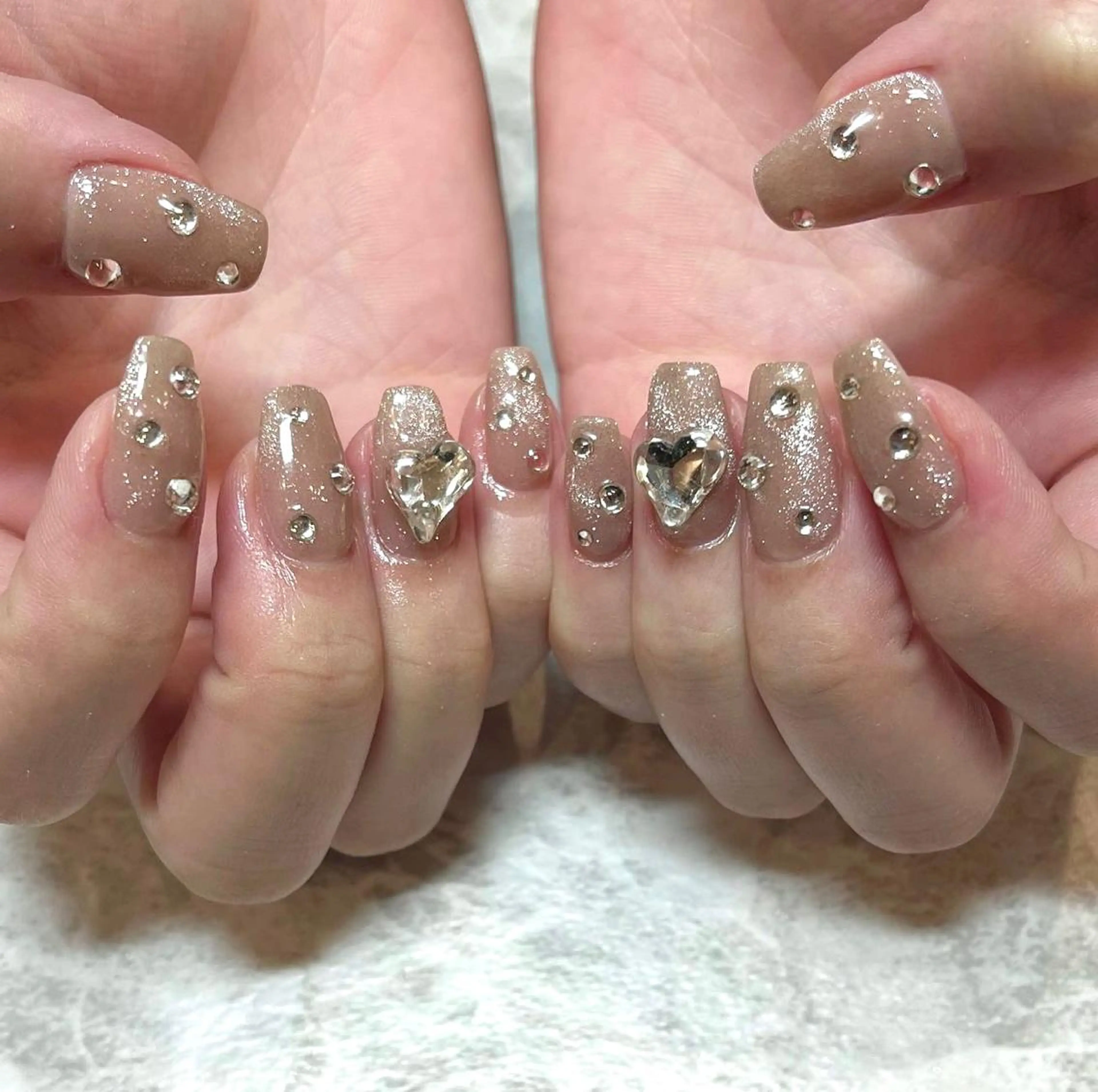 ネイル オーロラネイル フレンチネイル ハート キラキラネイル 韓国ネイル ハンドネイル Para Sol nail　Maoのネイルデザイン