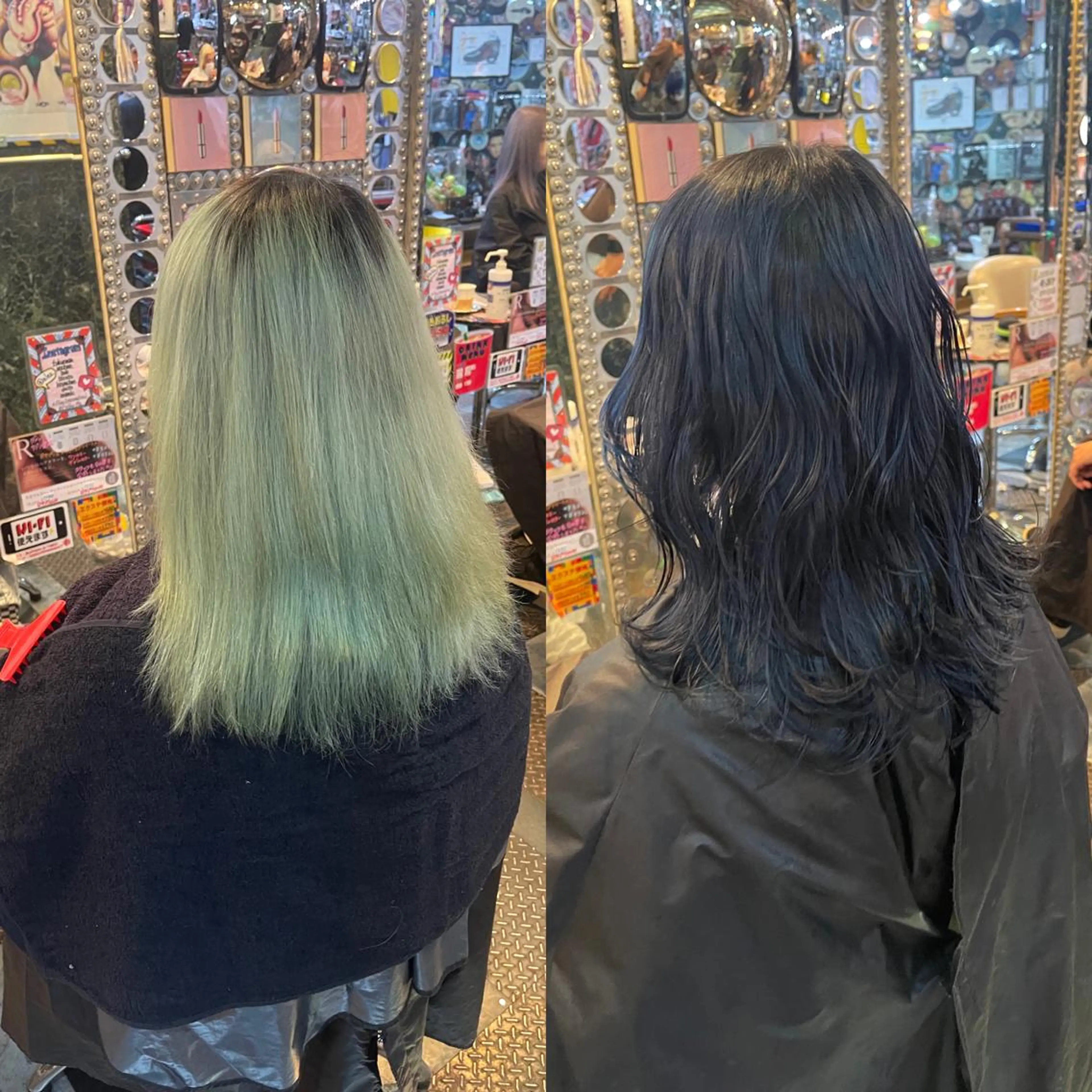 ミディアム カラー ヘアアレンジ 黒髪 ブルーカラー ブルーブラック ウルフカット 🌈派手髪エクステ ブレイズ🌈ひろとのヘアスタイル
