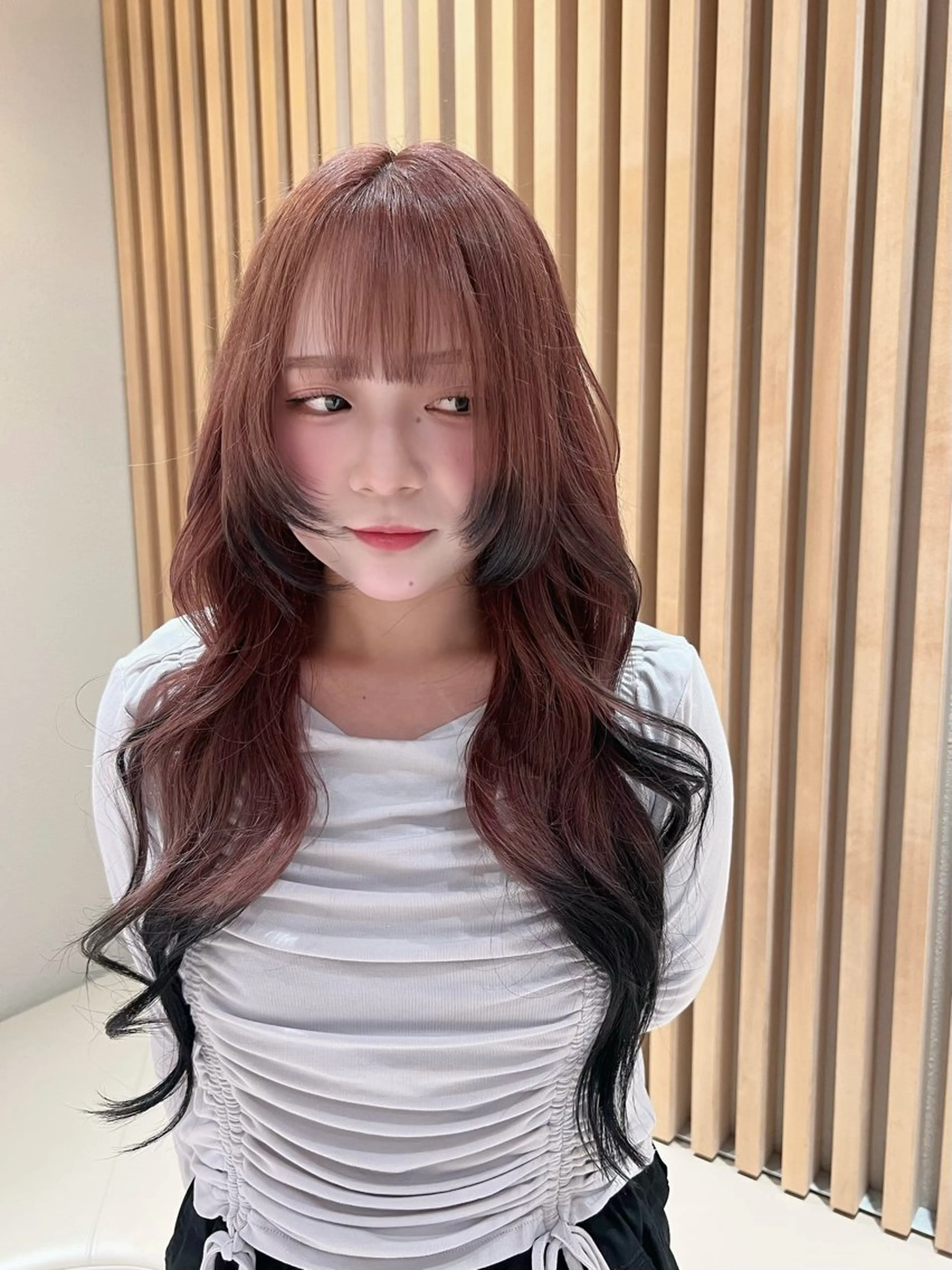 ロング カラー ヘアカラー トリートメント 興津/韓国レイヤー ダブルカラー美髪縮毛のヘアスタイル