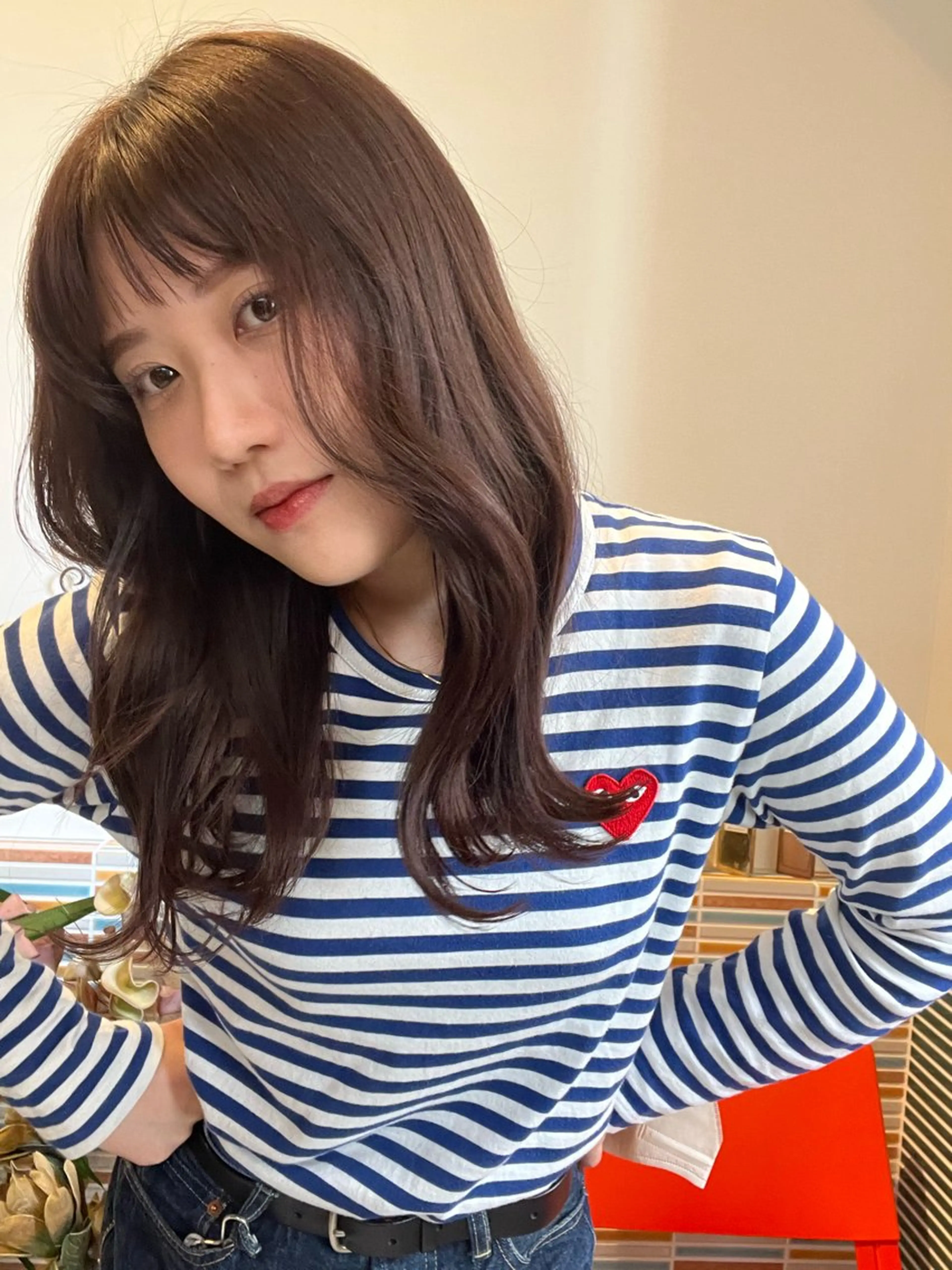 セミロング カット ヘアカラー ミルクティーベージュ outaのヘアスタイル