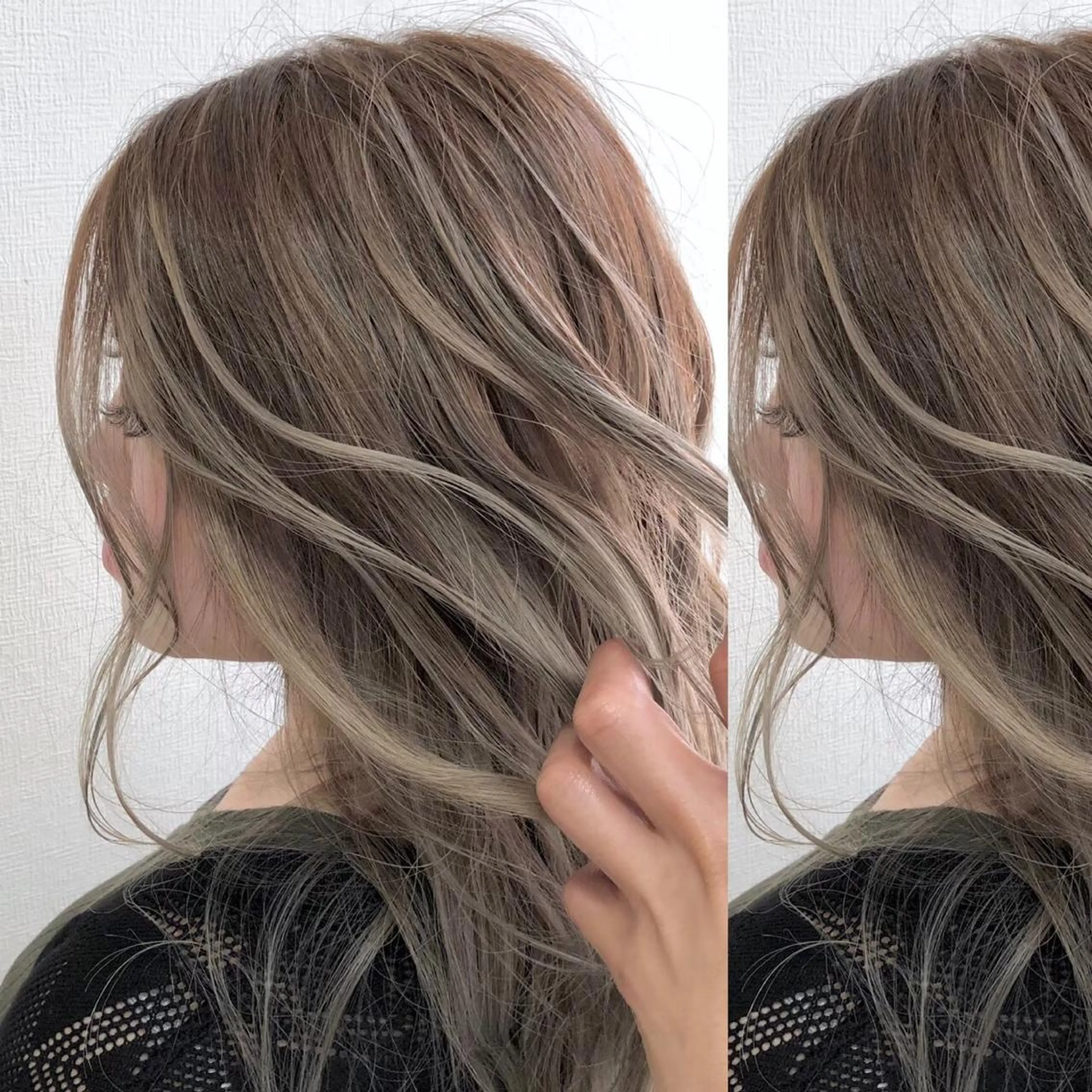 ミディアム カラー JuNブリーチに 縮毛矯正するプロのヘアスタイル