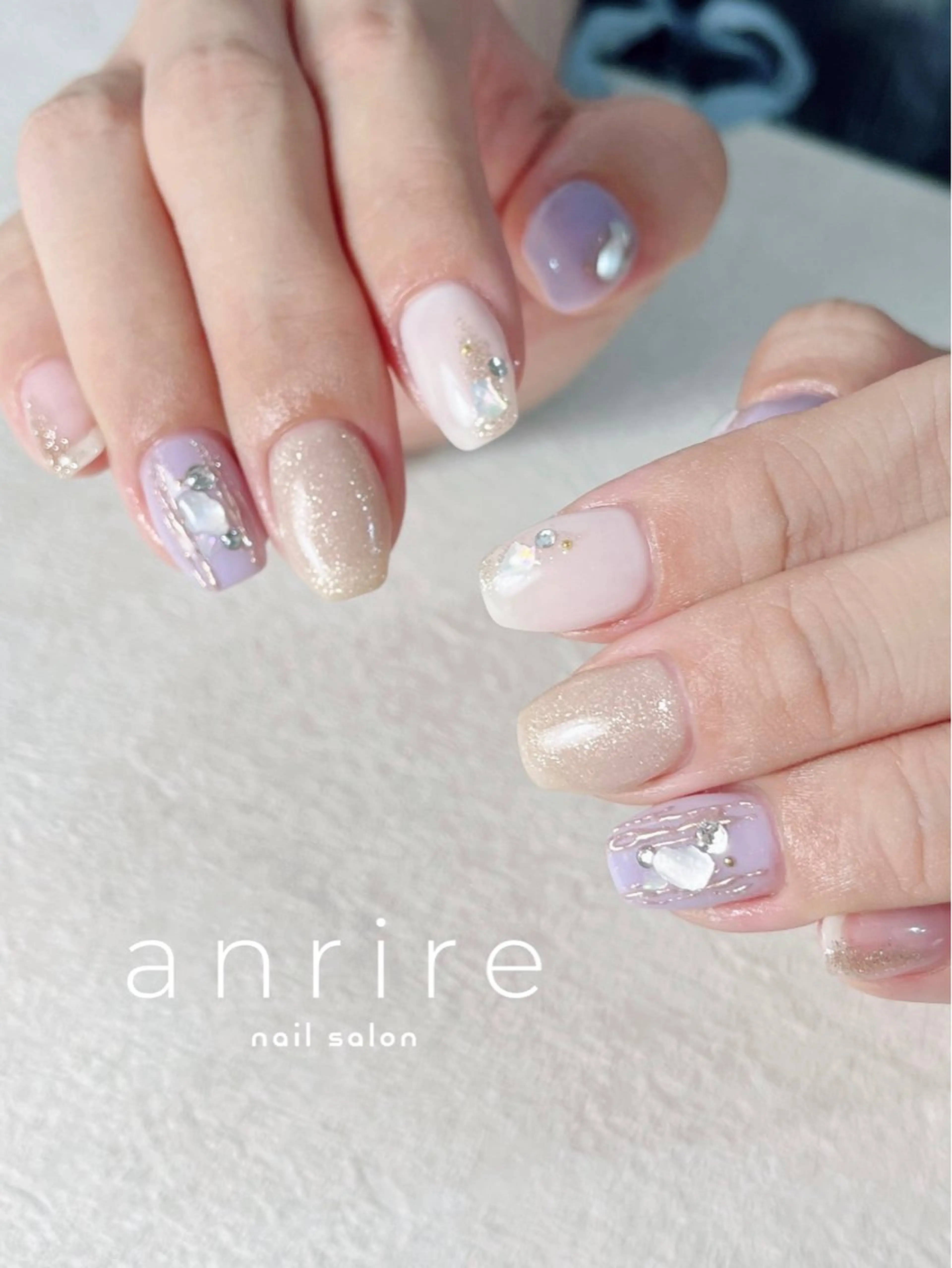 ネイル ブルー ジェルネイル キラキラネイル ラメ(グリッター) ミラーネイル ハンドネイル nailsalon anrireのネイルデザイン