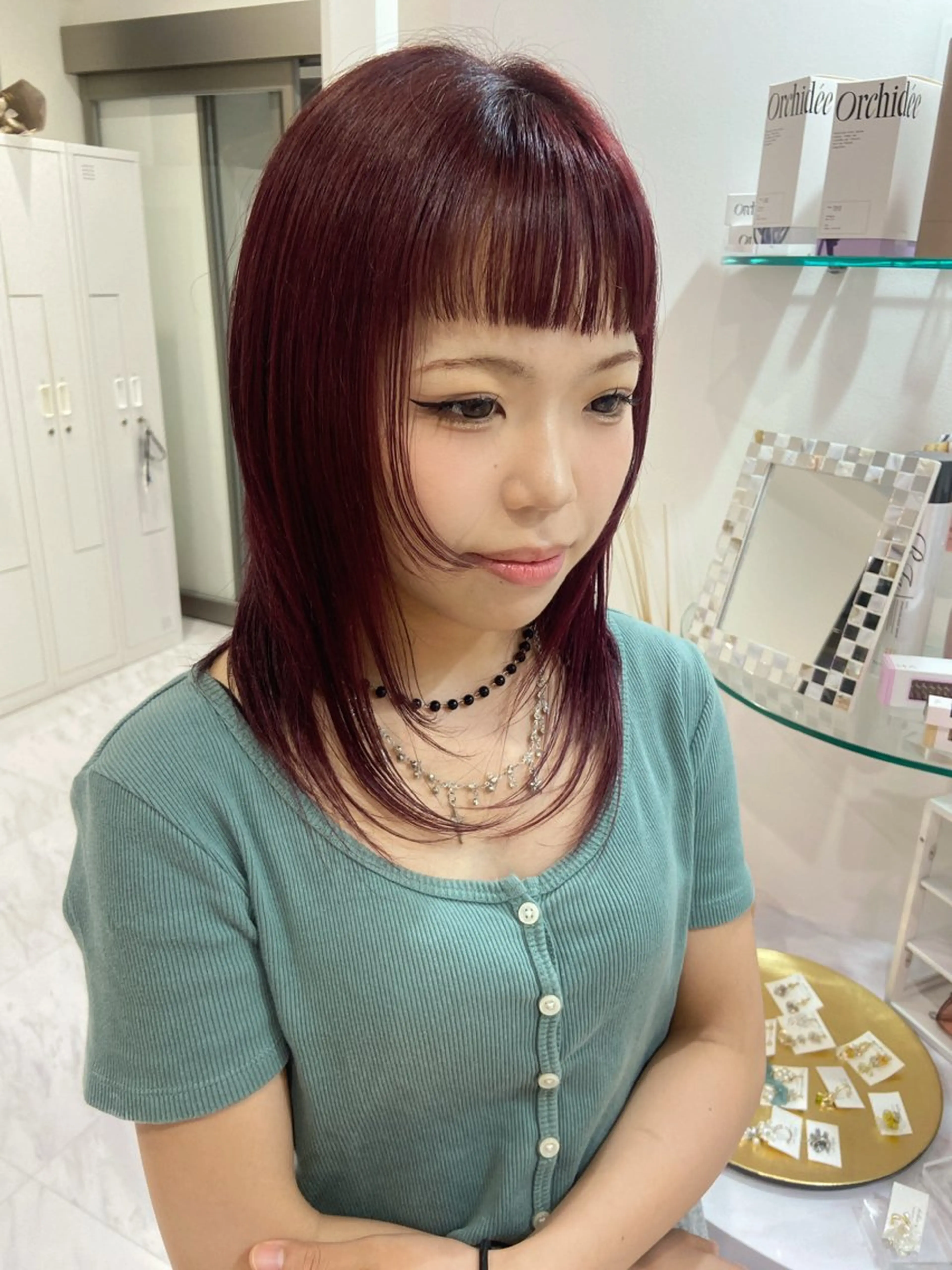 ミディアム カラー ボルドーカラー カット ヘアカラー 名駅/ハイトーン /Y2k/YUNAのヘアスタイル