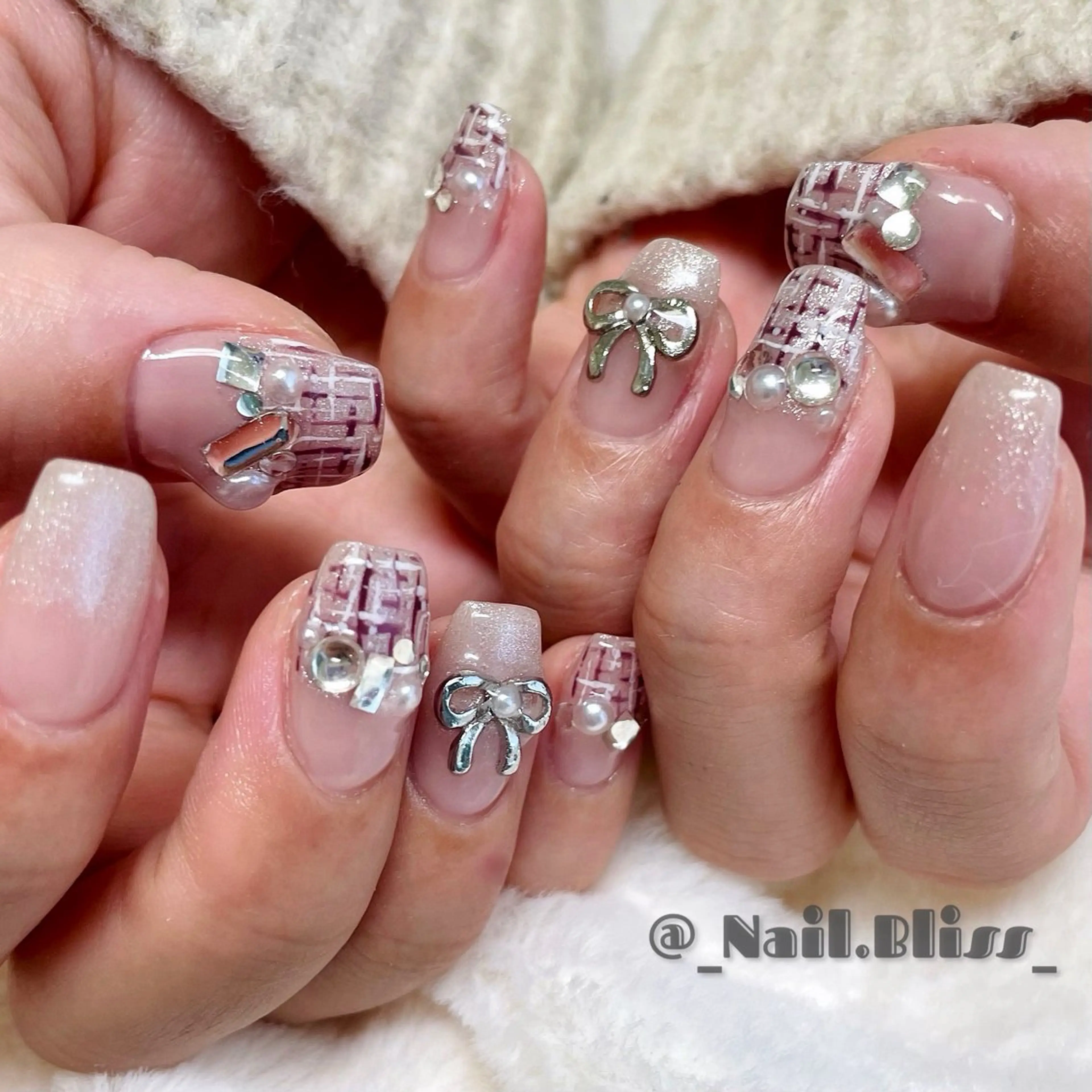 ネイル マグネットネイル ツイードネイル ハンドネイル NAIL BLISSのネイルデザイン