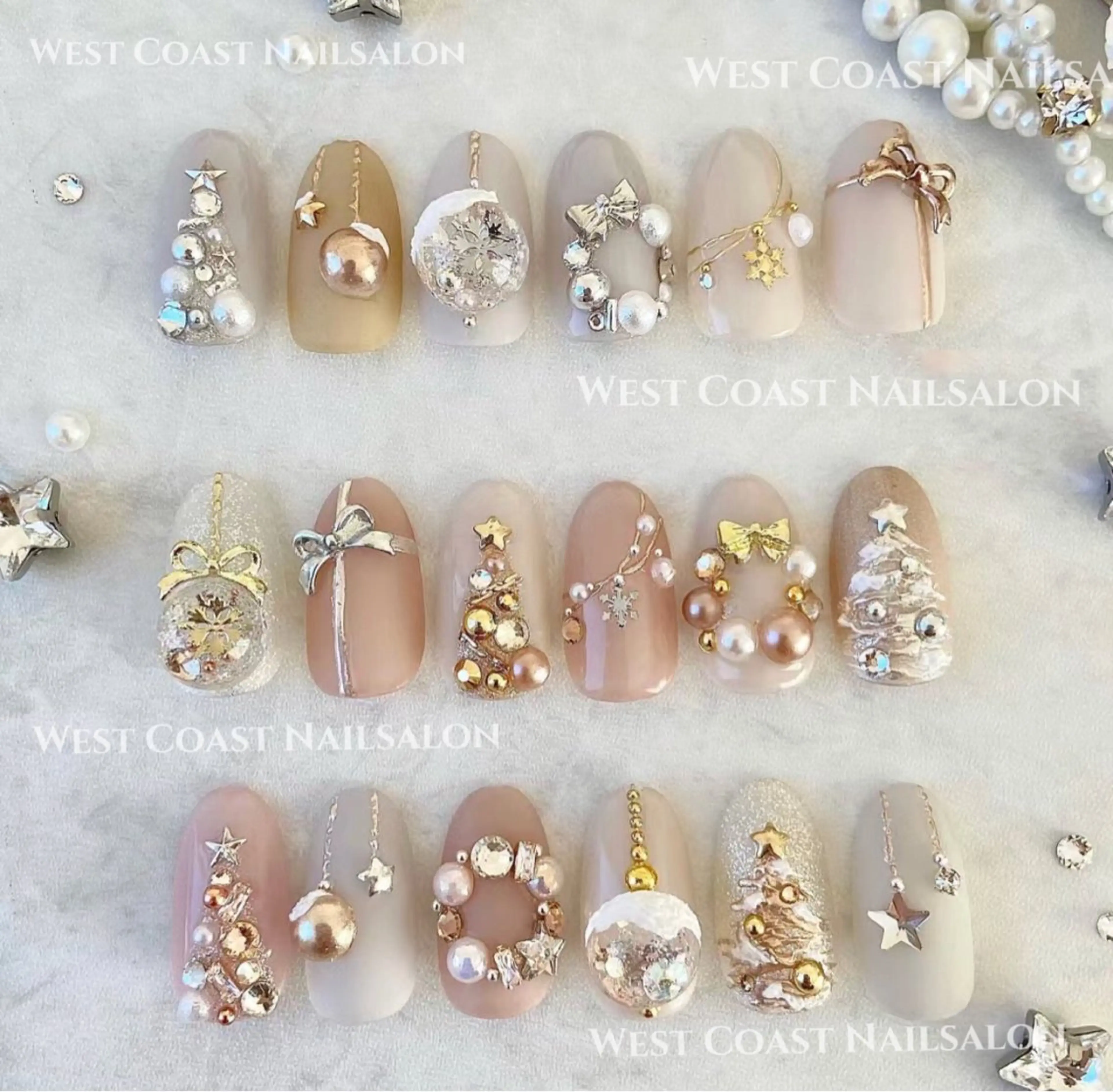 ネイル リボン、ガーリー パーツ放題専門店のネイルデザイン