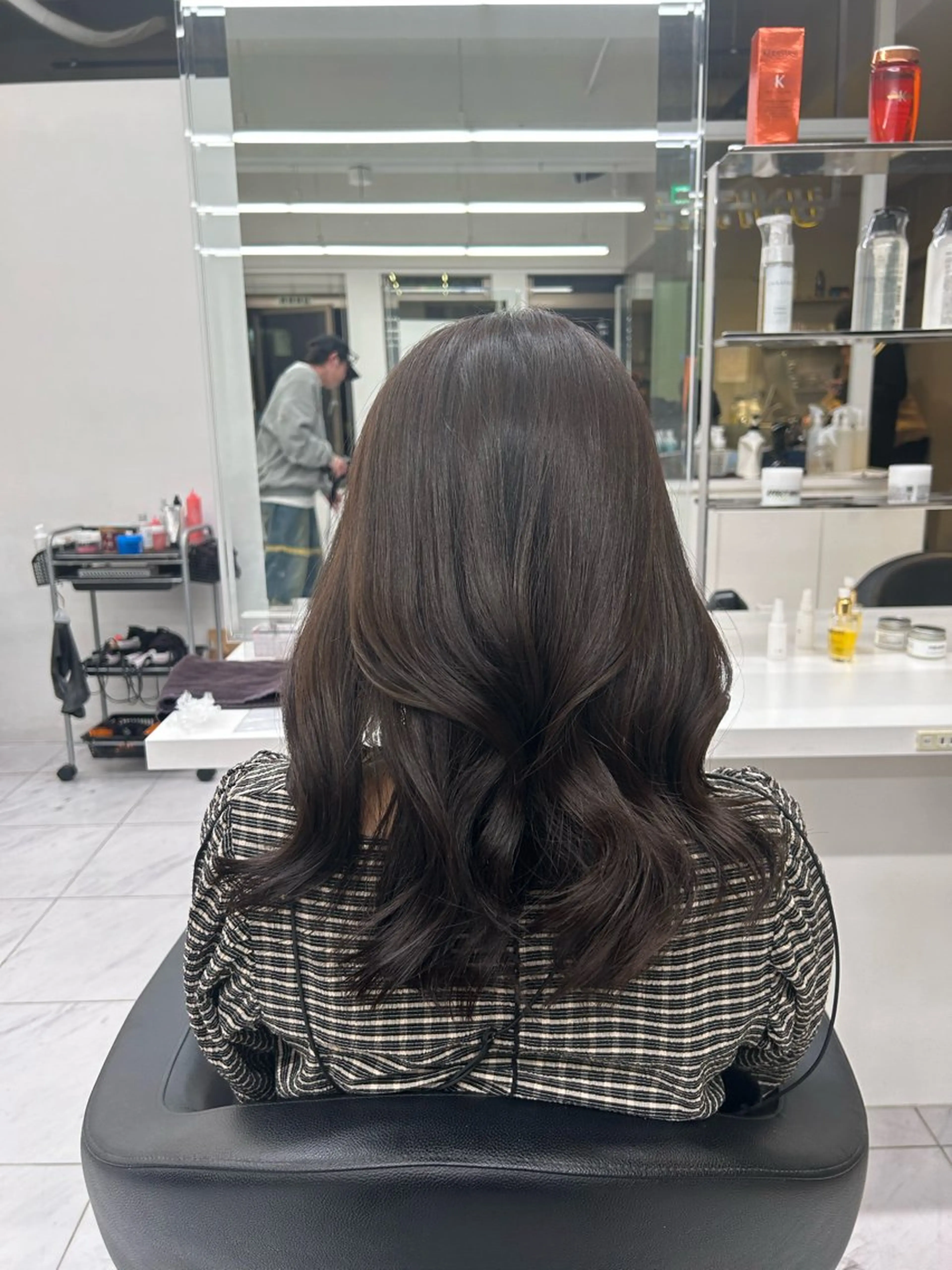 セミロング カラー パーマ ヘアアレンジ メンズ キッズ ブリーチなしカラー/ ブラウン/レイヤーのヘアスタイル