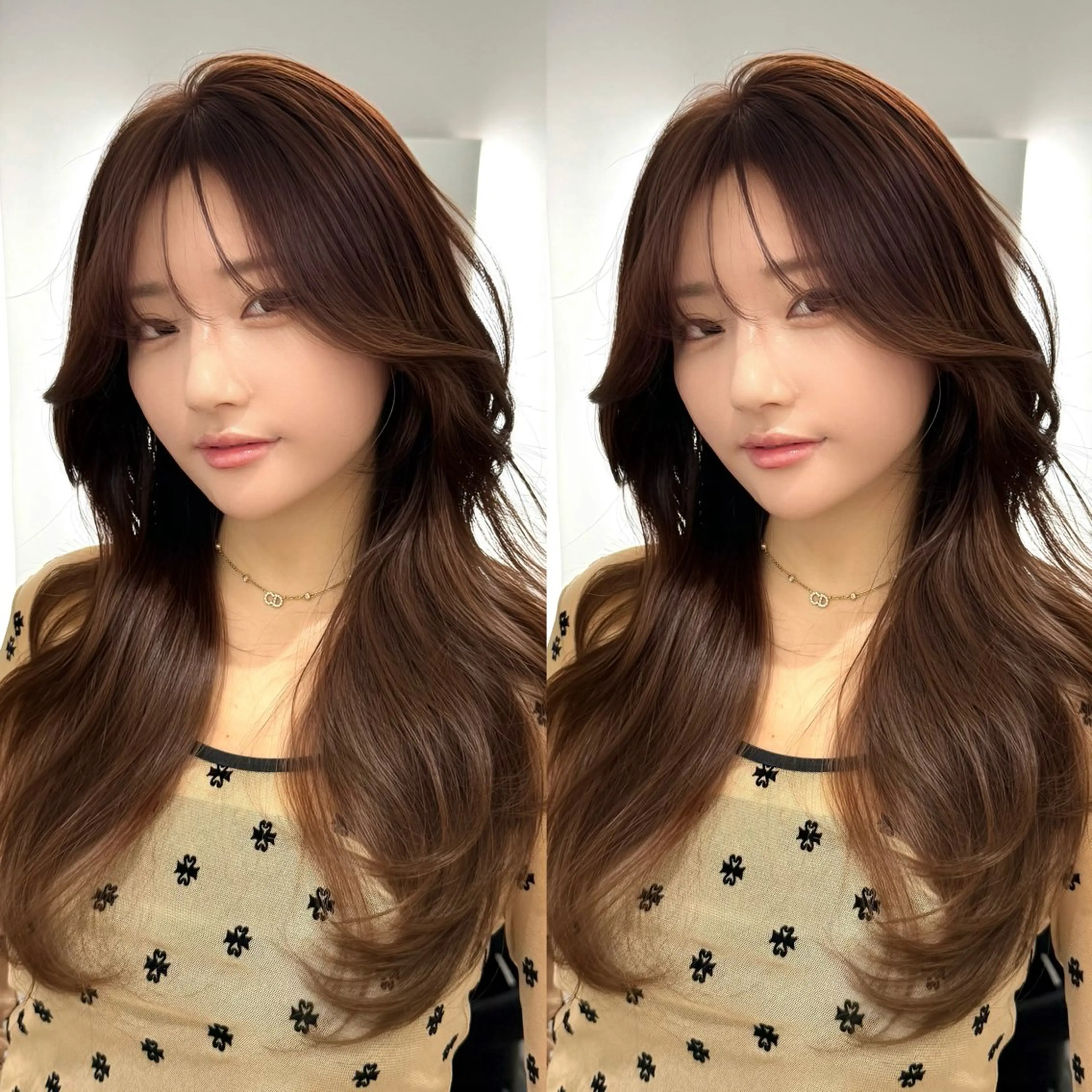 ロング カラー くびれヘア 韓国風ヘア レイヤーカット ワンホンヘア カット ヘアカラー レイヤー/艶カラー /韓国ヘア/高松のヘアスタイル