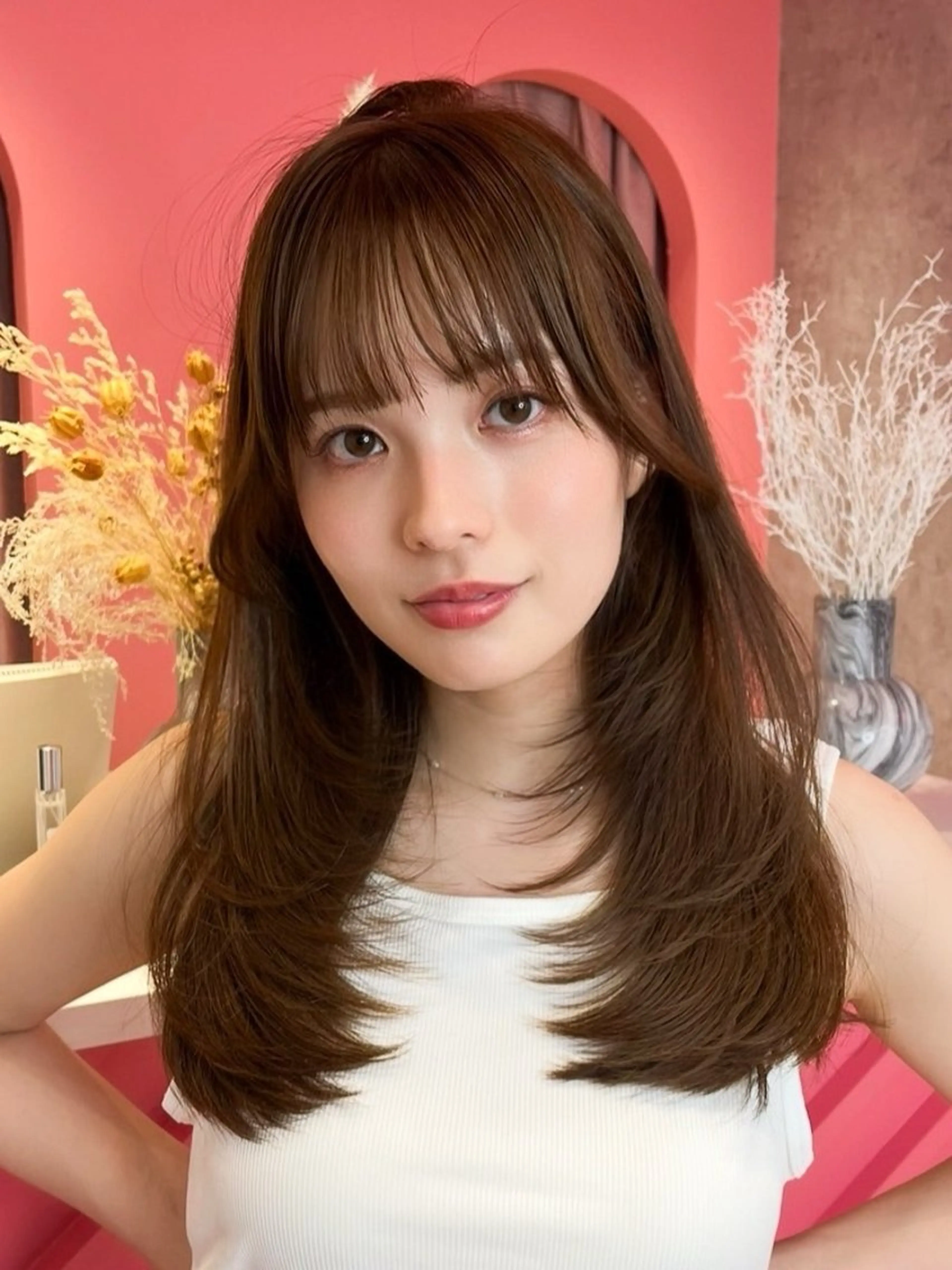 ロング カラー 山崎/ボブ縮毛矯正 レイヤー髪質改善のヘアスタイル