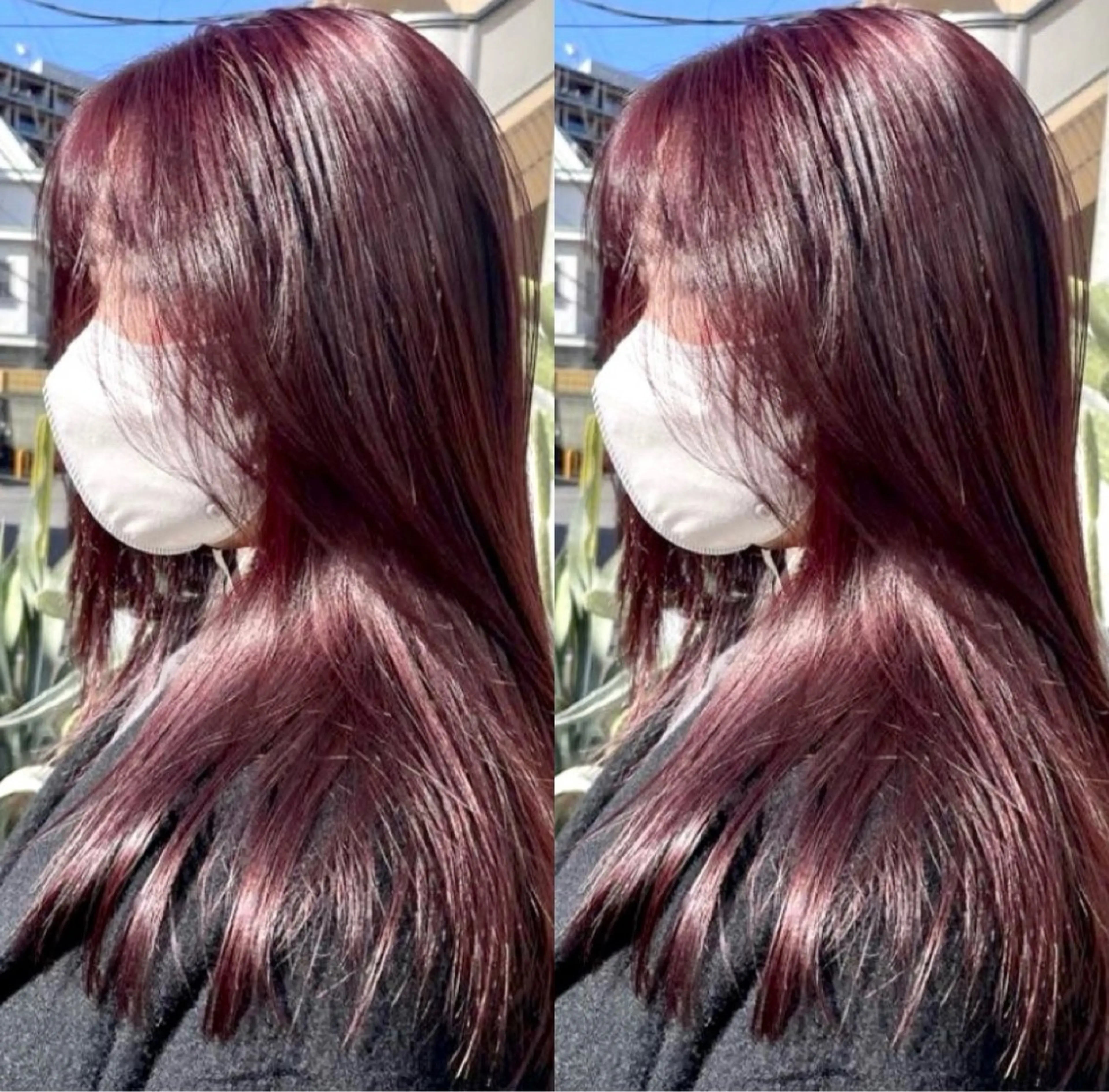 ロング カラー ボルドーカラー 表参道/ハイライト バレイヤージュのヘアスタイル