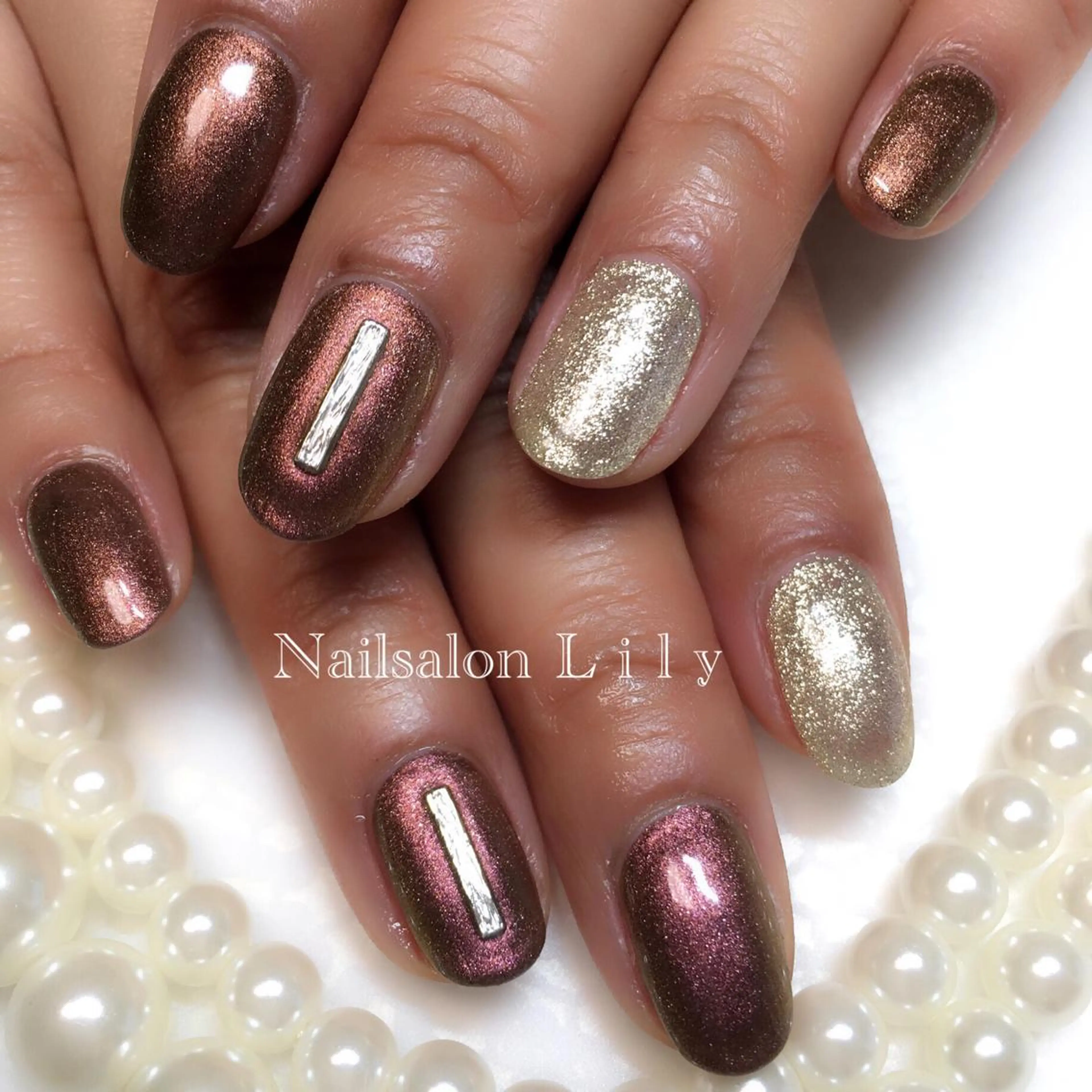 ネイル ブラウン Lily*nail 🌻Mii🌻のネイルデザイン