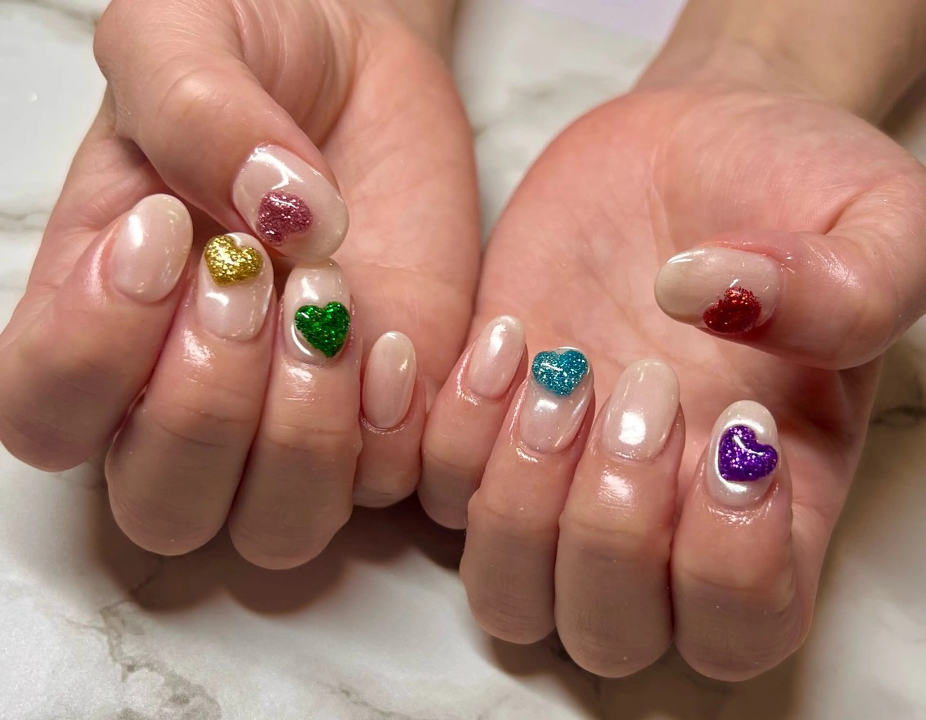 ネイル ハート 持ち込み いちじゅう あおいのネイルデザイン