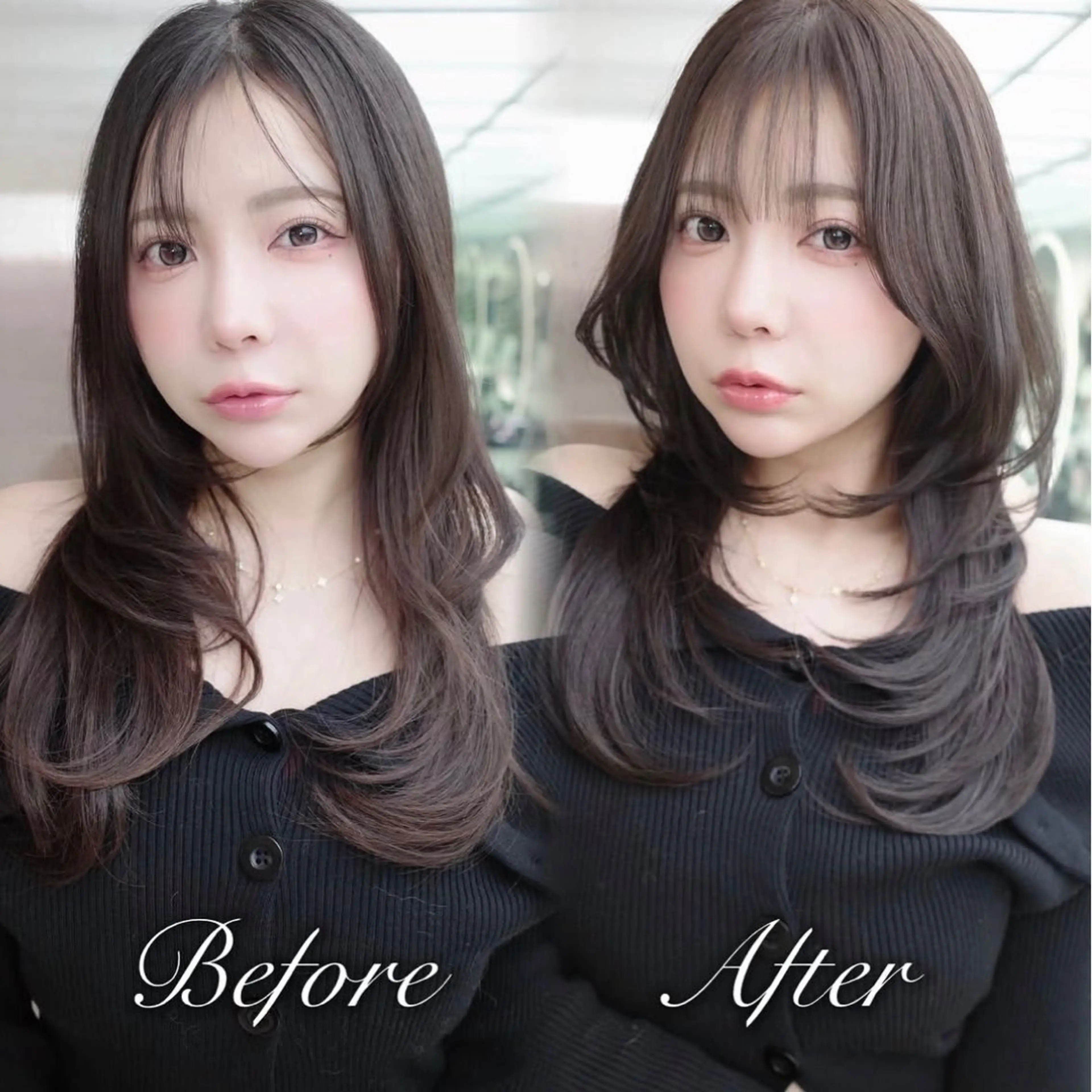 セミロング くびれヘア 顔周りカット ハイレイヤー 韓国風ヘア レイヤーカット カット ヘアカラー がわ/ハイレイヤー /ハイトーンカラーのヘアスタイル