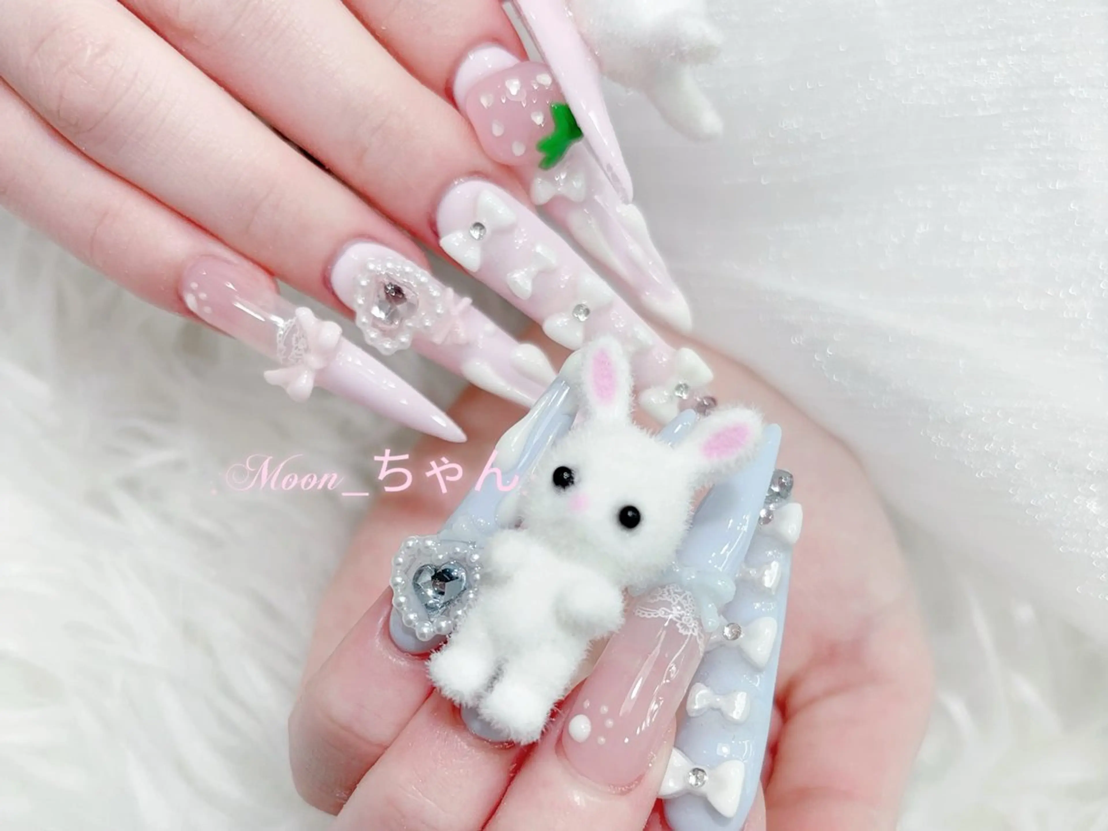 ネイル 成人式 マグネットネイル 大理石ネイル(マーブル) リボン 夏ネイル ハンドネイル MoMoA Nail ネイル長さ出し専門店のネイルデザイン