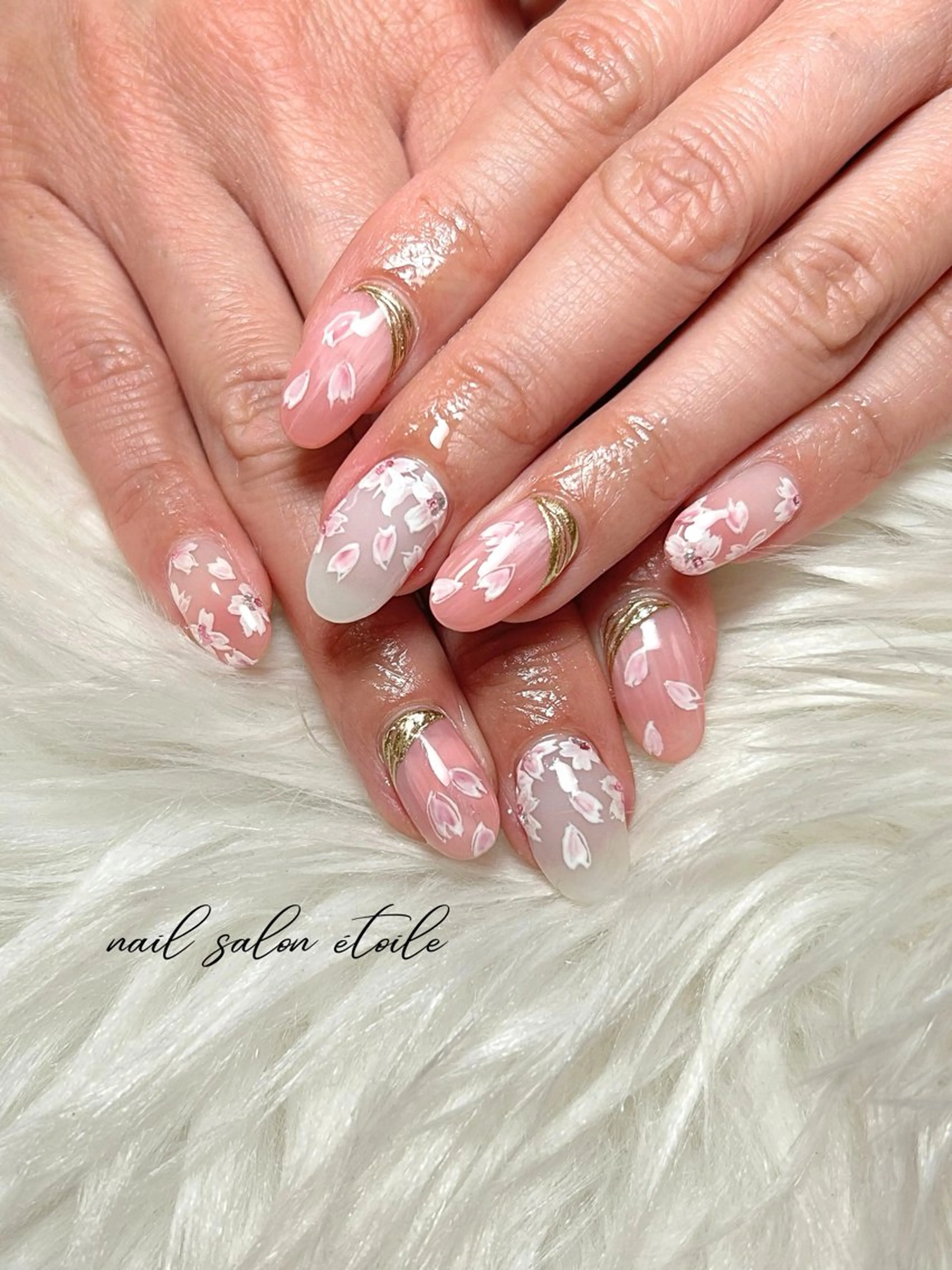 ネイル 桜ネイル フラワーネイル ピンク 春ネイル ハンドネイル nail salon étoileのネイルデザイン