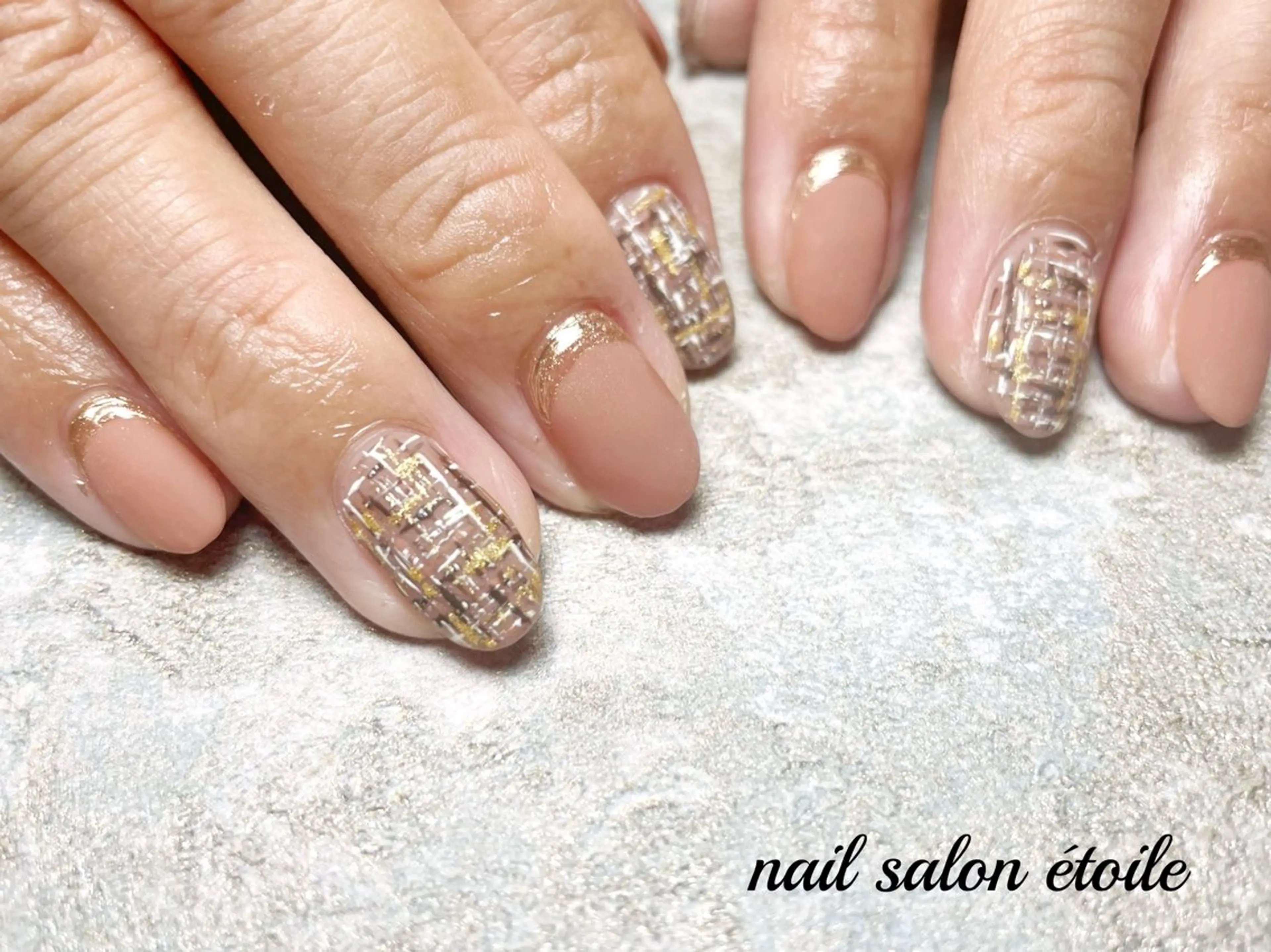 ネイル マットネイル ミラーネイル ピンク ツイードネイル 冬ネイル ハンドネイル nail salon étoileのネイルデザイン