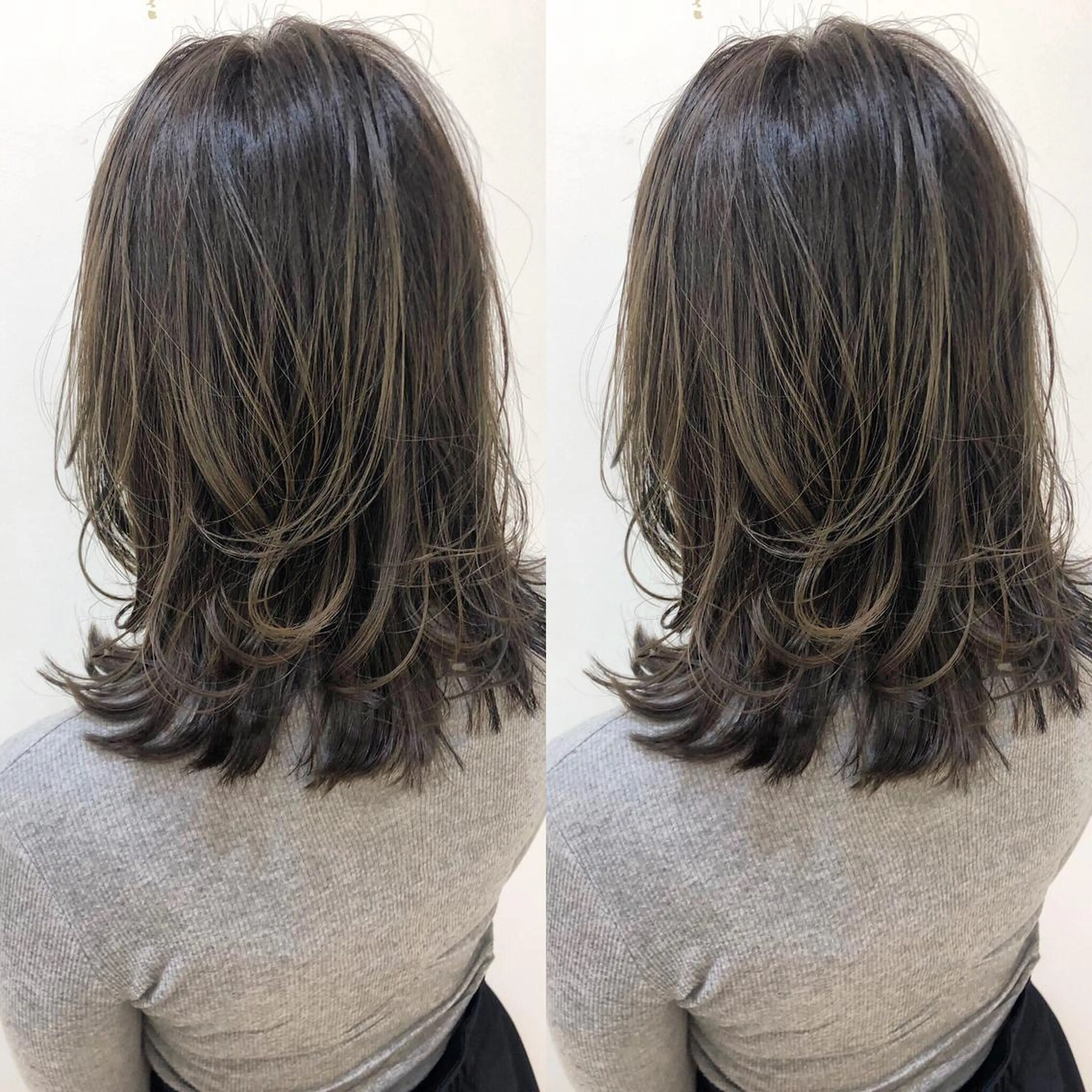セミロング カラー アッシュ バレイヤージュ ブリーチ 透明感カラー グラデーションカラー 三鷹で1番ショート ボブをカットする新谷のヘアスタイル
