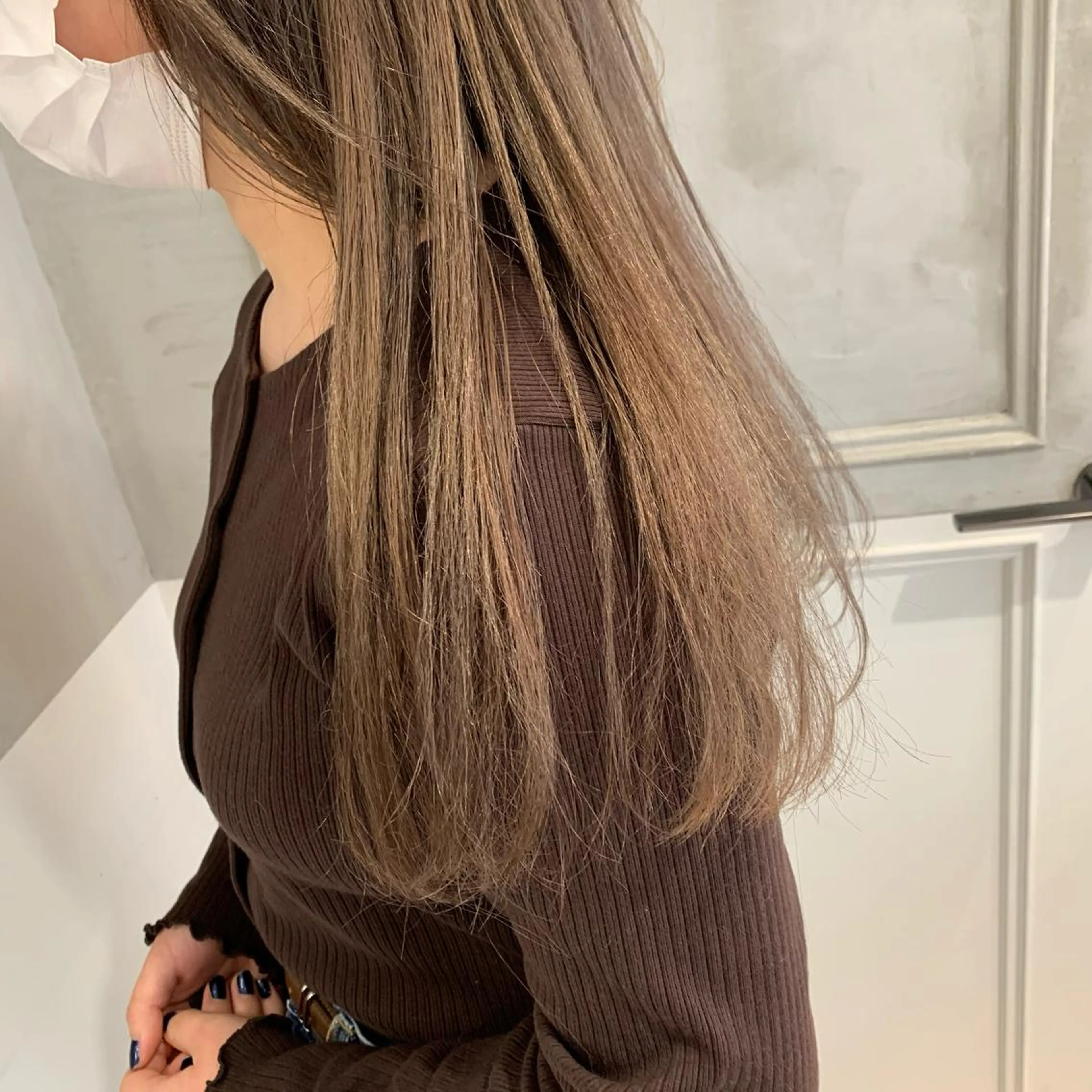 ロング オリーブ カラー✨有坂映哉のヘアスタイル