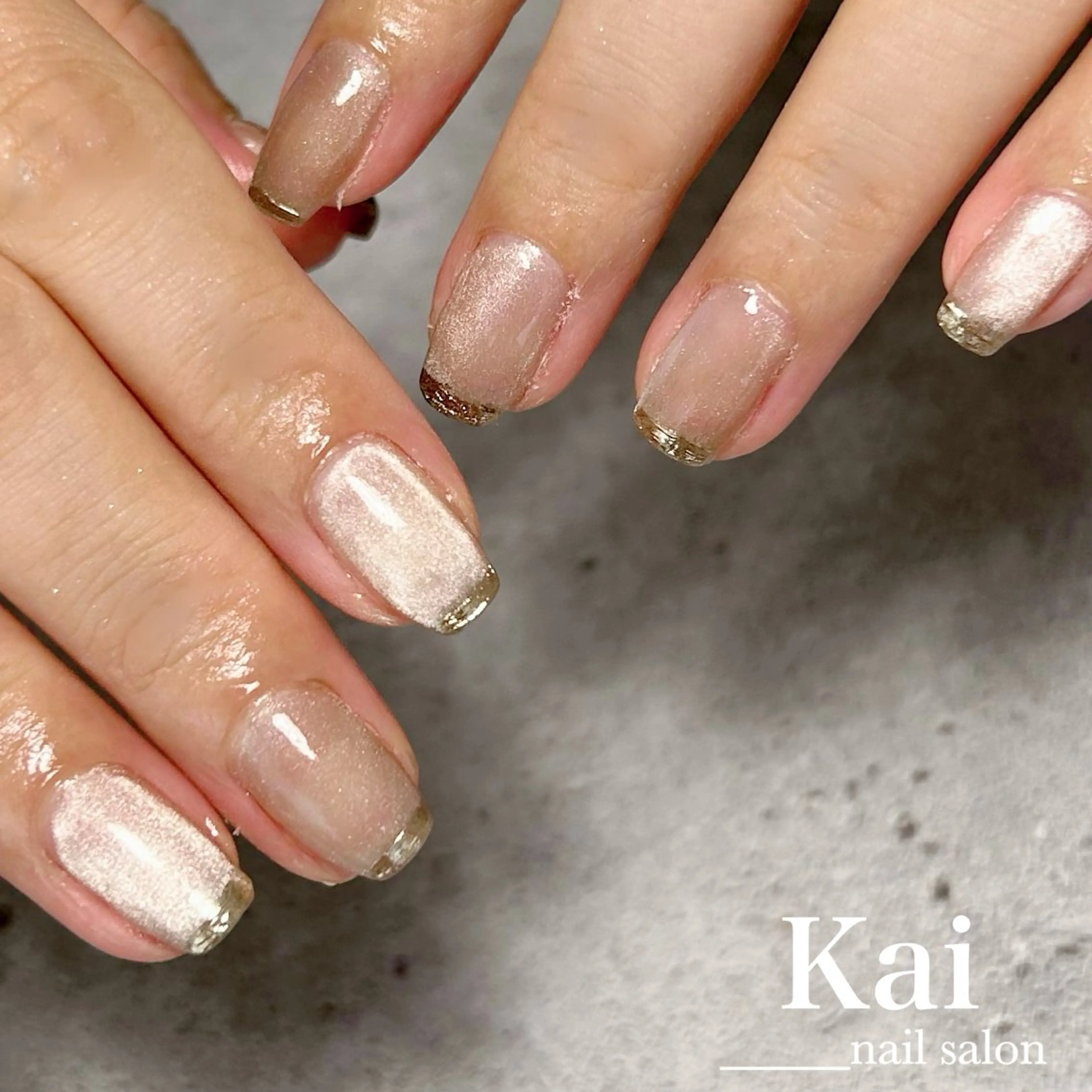 ネイル フレンチネイル ゴールド マグネットネイル ミラーネイル ニュアンスネイル ハンドネイル Kai  nail Mayukoのネイルデザイン