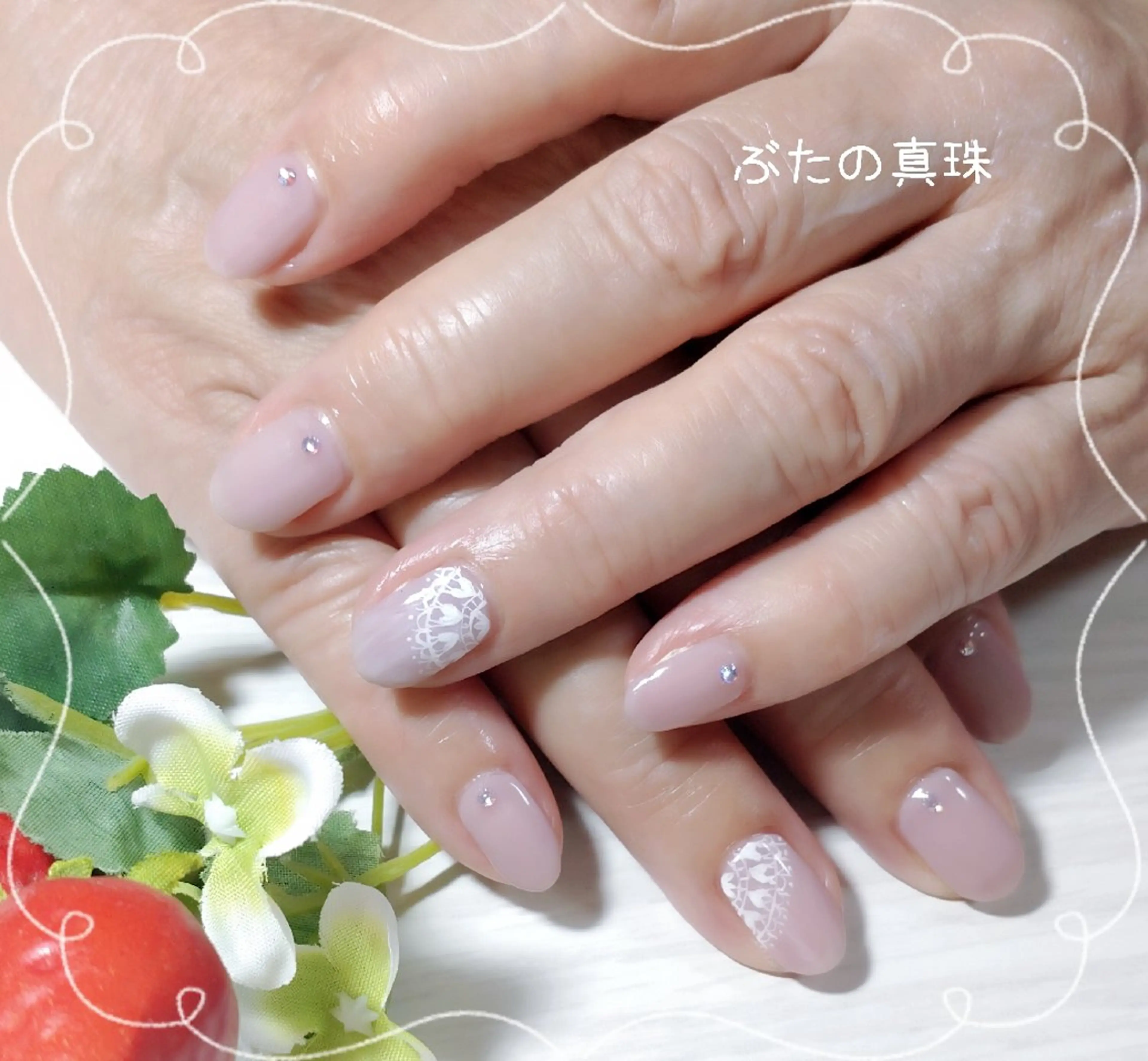 ネイル レース ピンク ハンドネイル 林 珠里のネイルデザイン