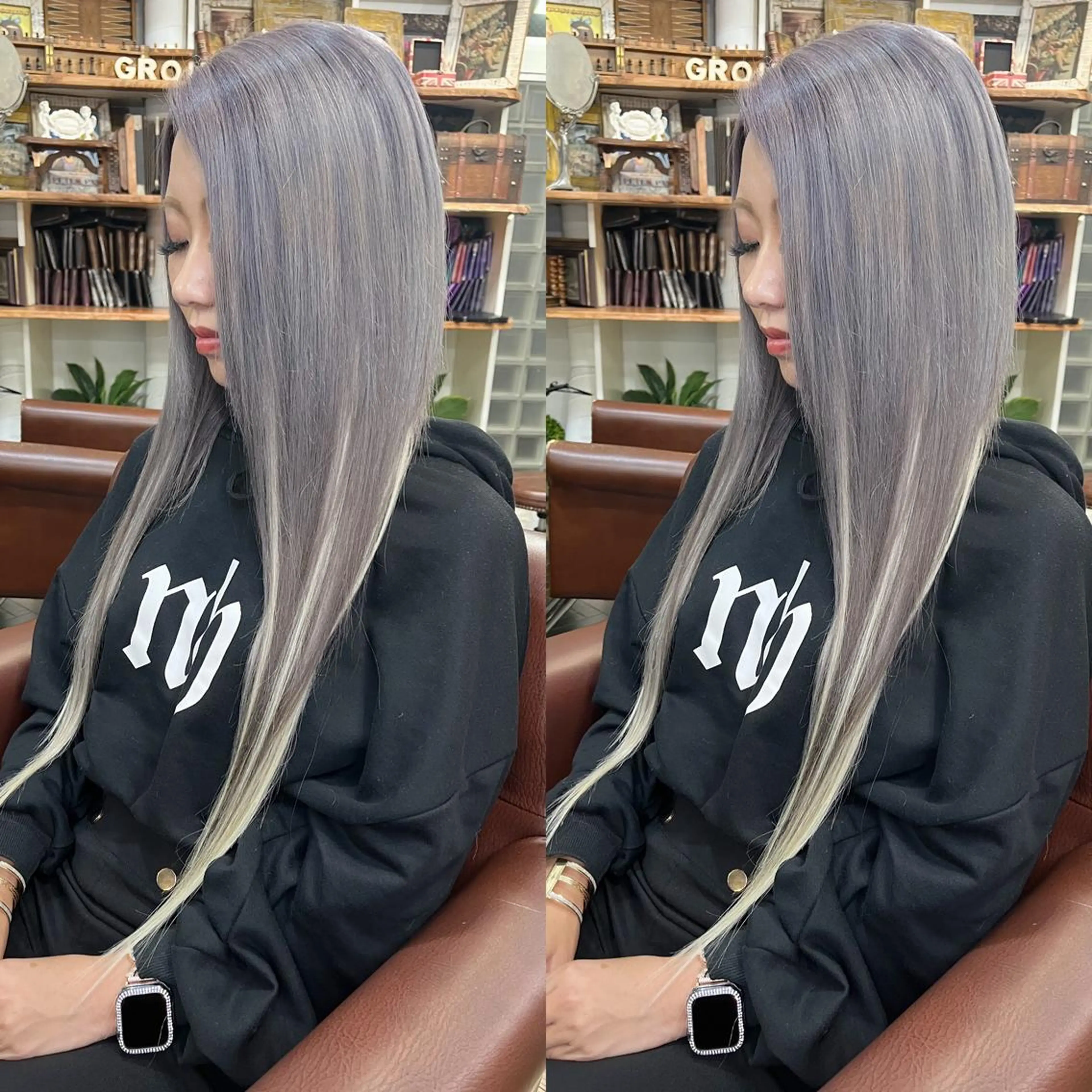 ロング カラー カット ヘアカラー トリートメント モモカ/ハイトーン /バレイヤージュのヘアスタイル