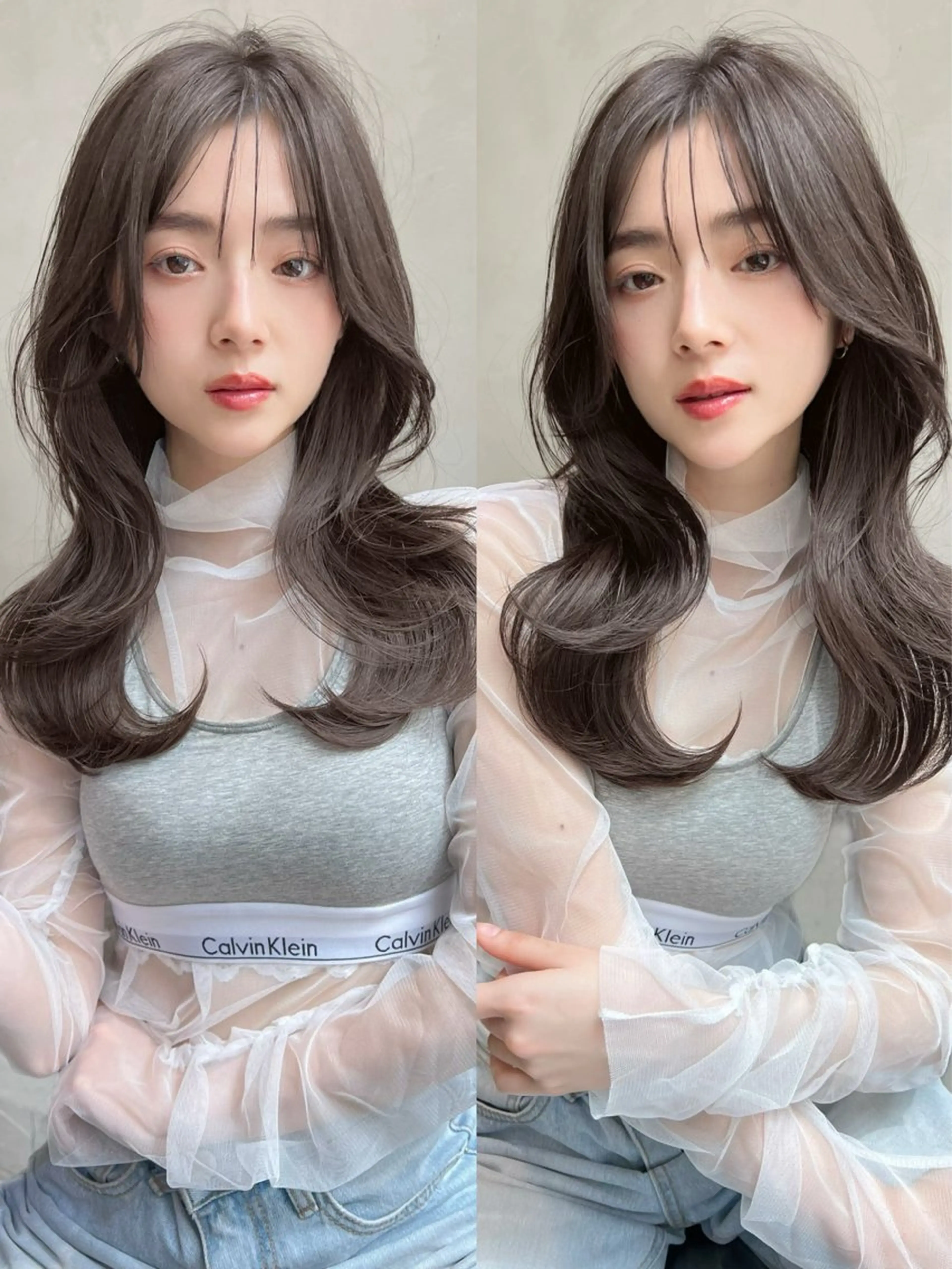 セミロング カラー ブリーチ 透明感カラー グレージュ ブリーチなしカラー オリーブグレージュ カット ヘアカラー トリートメント Ameri/髪質改善 /韓国ヘア🇰🇷のヘアスタイル