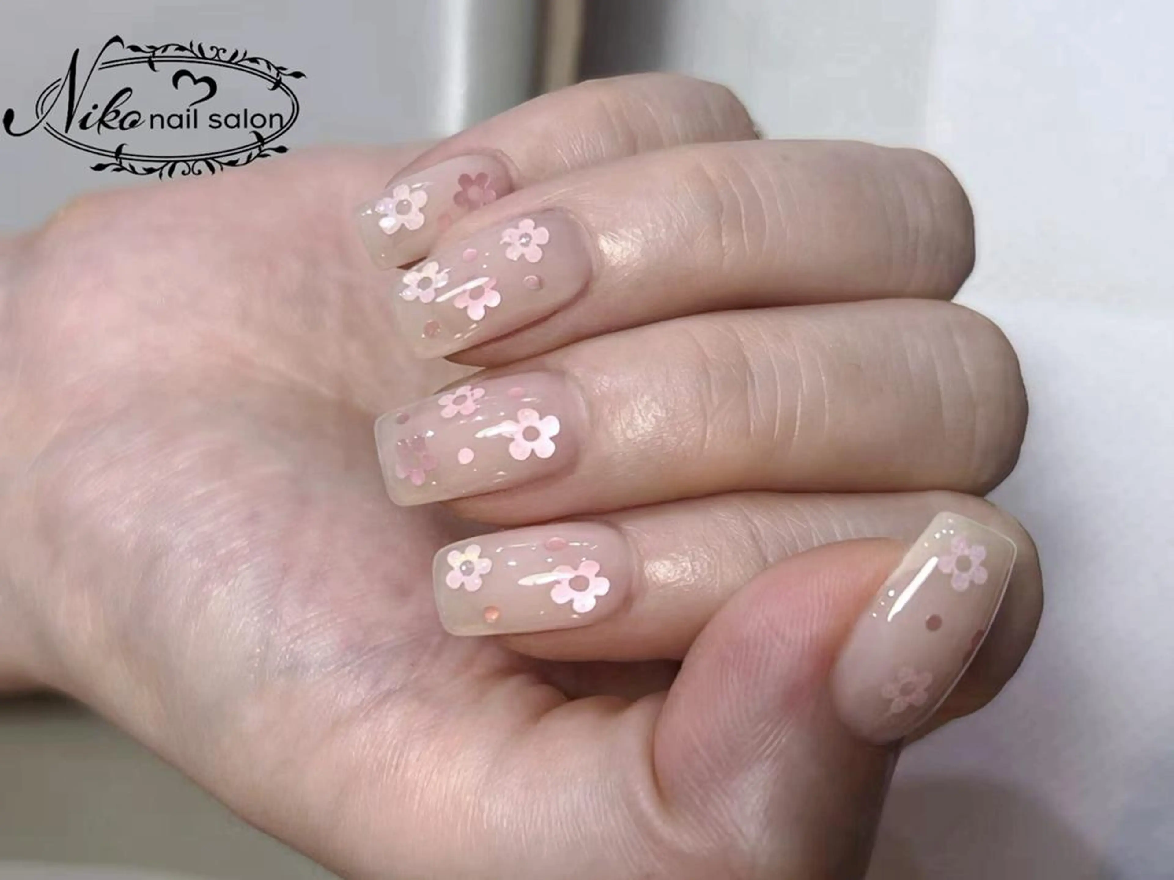 ネイル 長さ出し フットネイル フレンチネイル ジェルネイル ガラスフレンチ Nikoネイルサロン 本八幡店のネイルデザイン