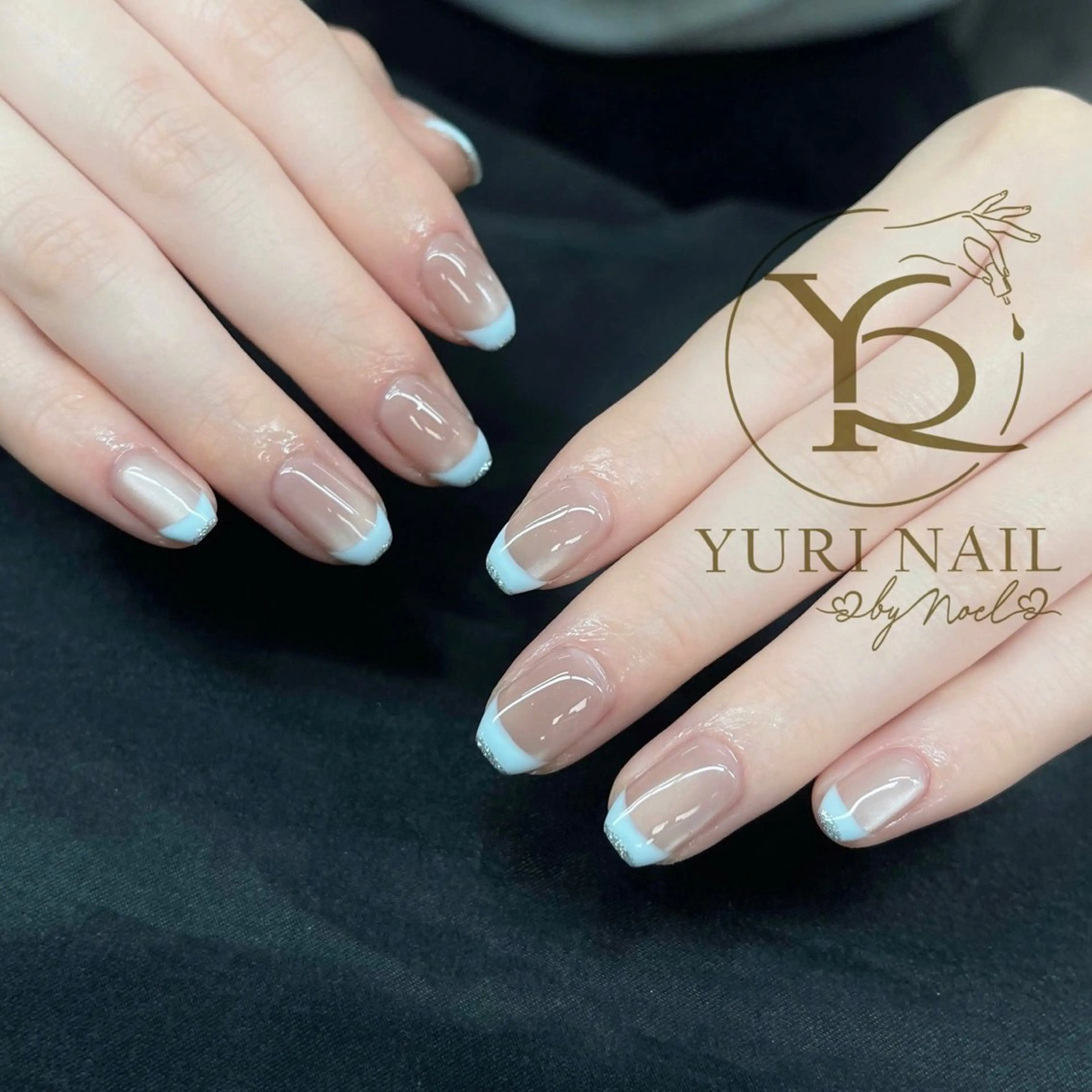 ネイル オーロラネイル ブルー チークネイル フレンチネイル ジェルネイル ハンドネイル フットネイル ハンドケア YURI Nail Funabashiのネイルデザイン