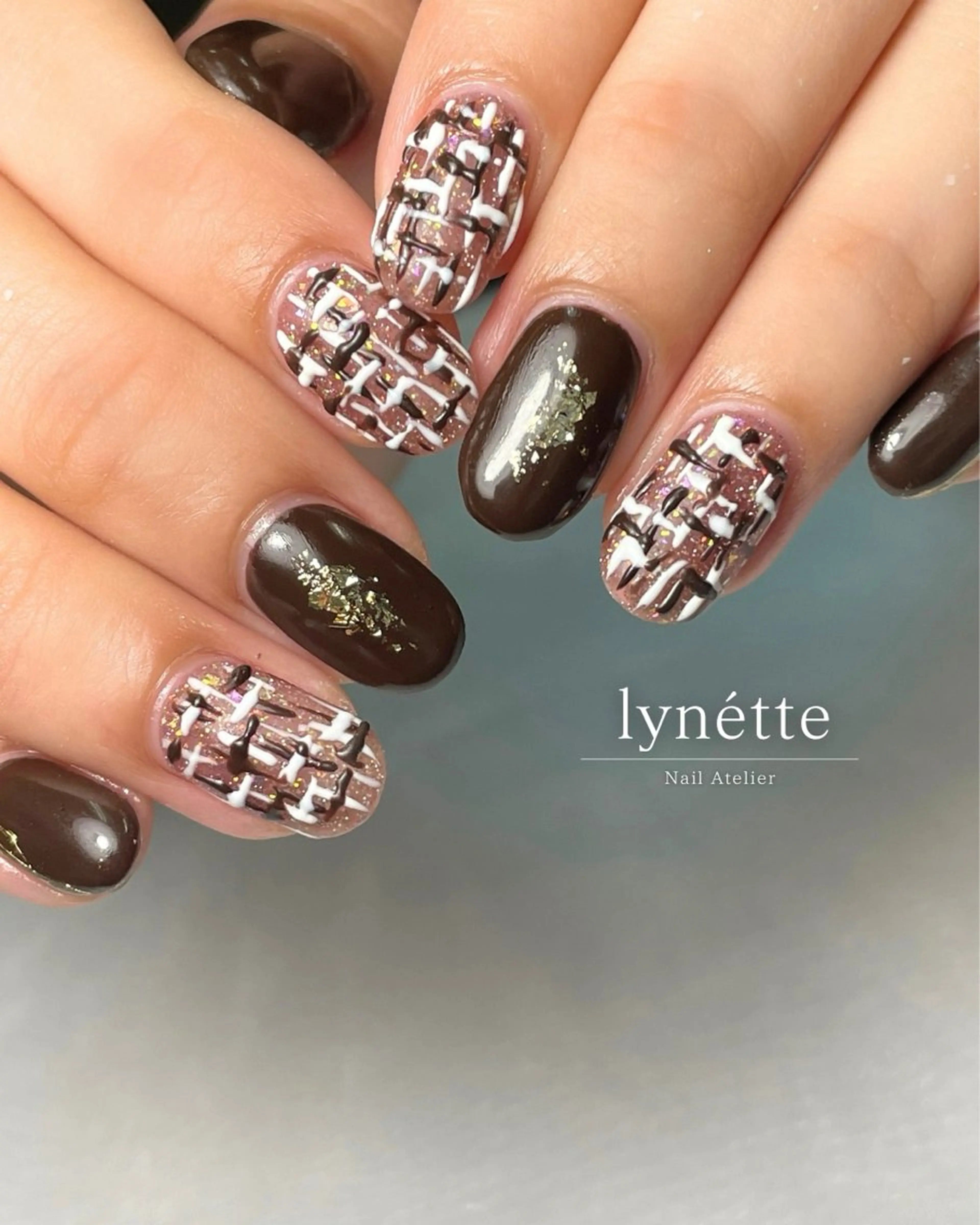 ネイル ツイードネイル バレンタイン lynétte 那覇ネイルサロンのネイルデザイン