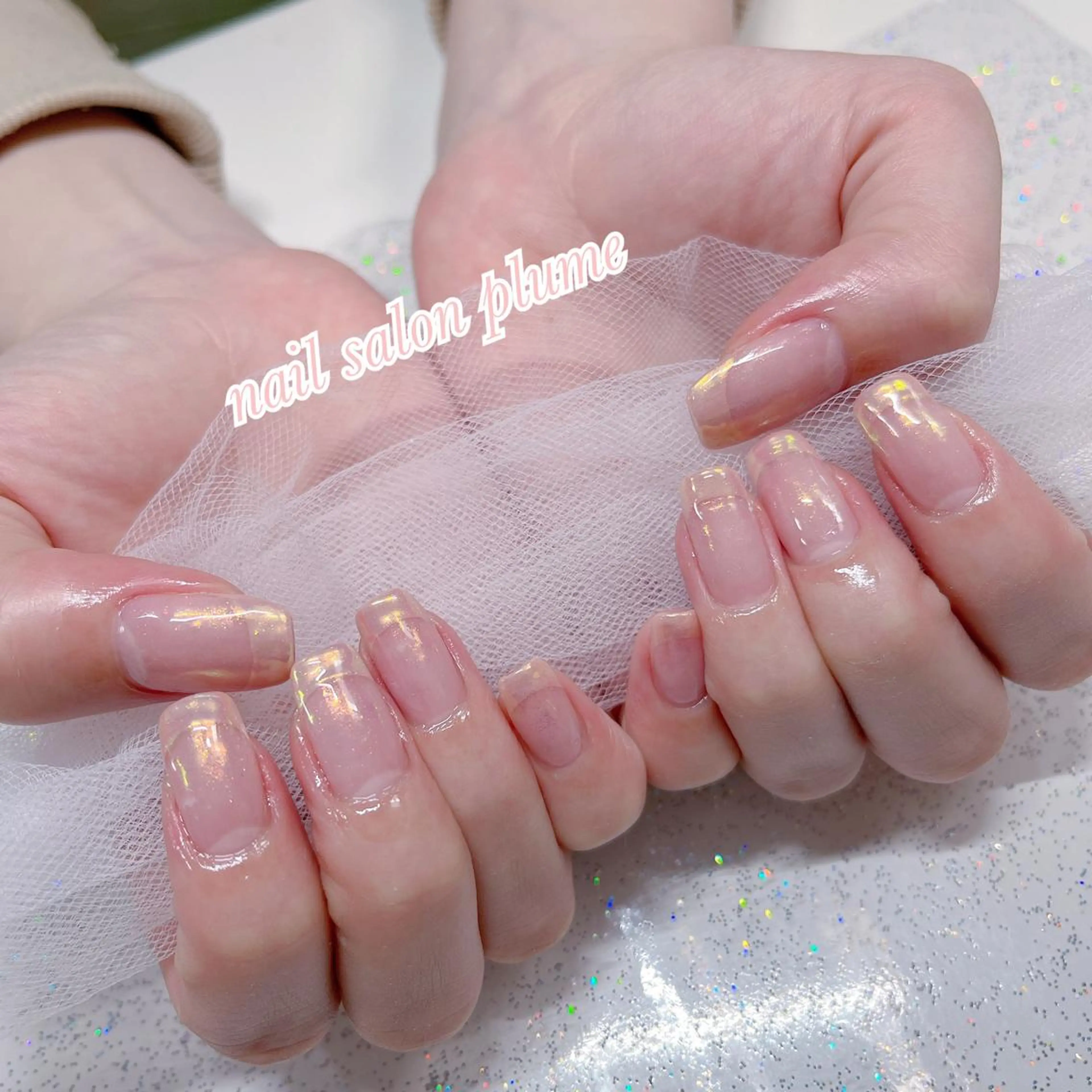 ネイル アートネイル オーロラネイル フレンチネイル ガーリー ハート ハンドネイル plume nail ☆韓国ネイルのネイルデザイン