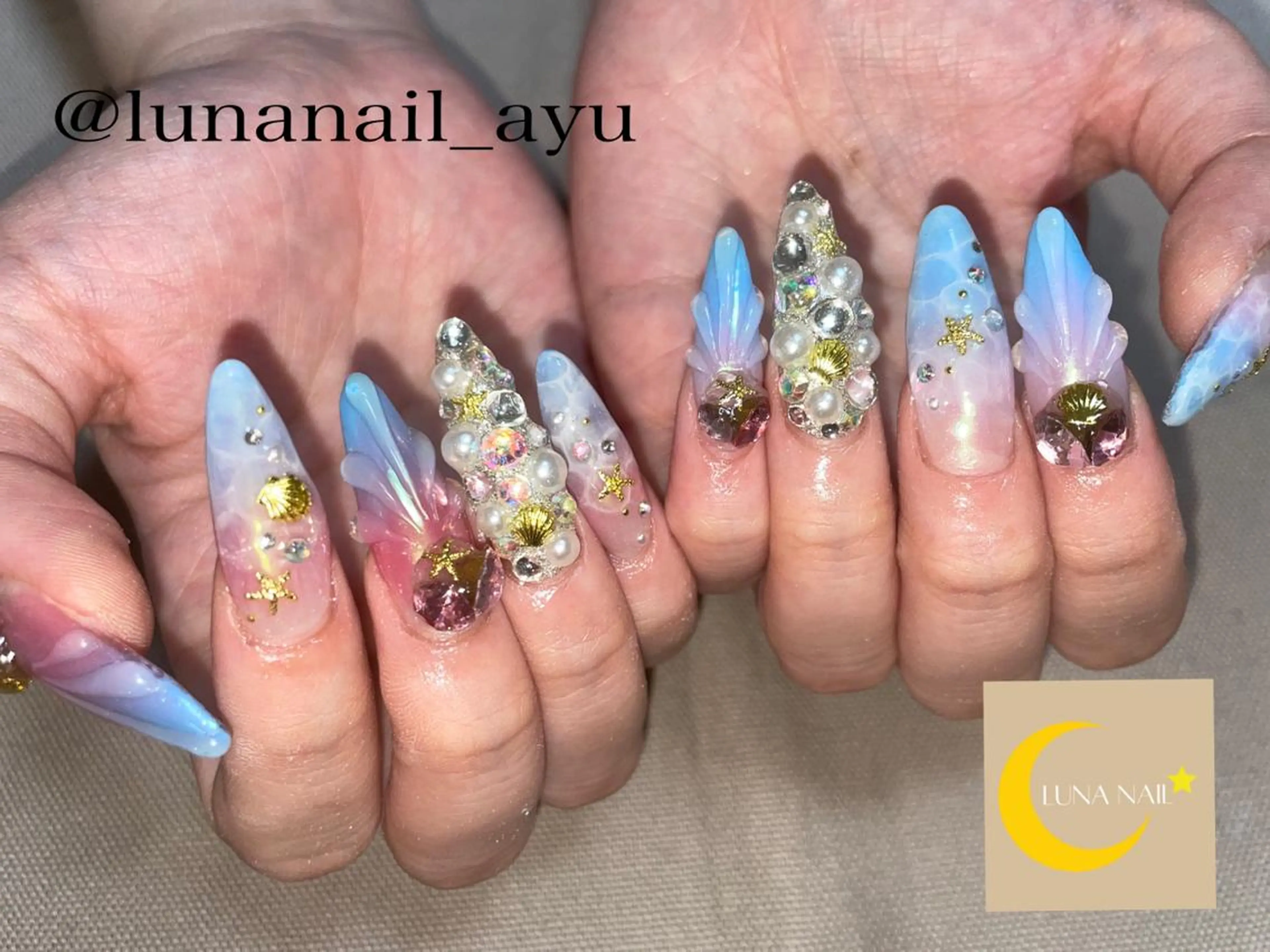 ロング ネイル スカルプネイル 夏ネイル LUNA NAIL ayuのネイルデザイン