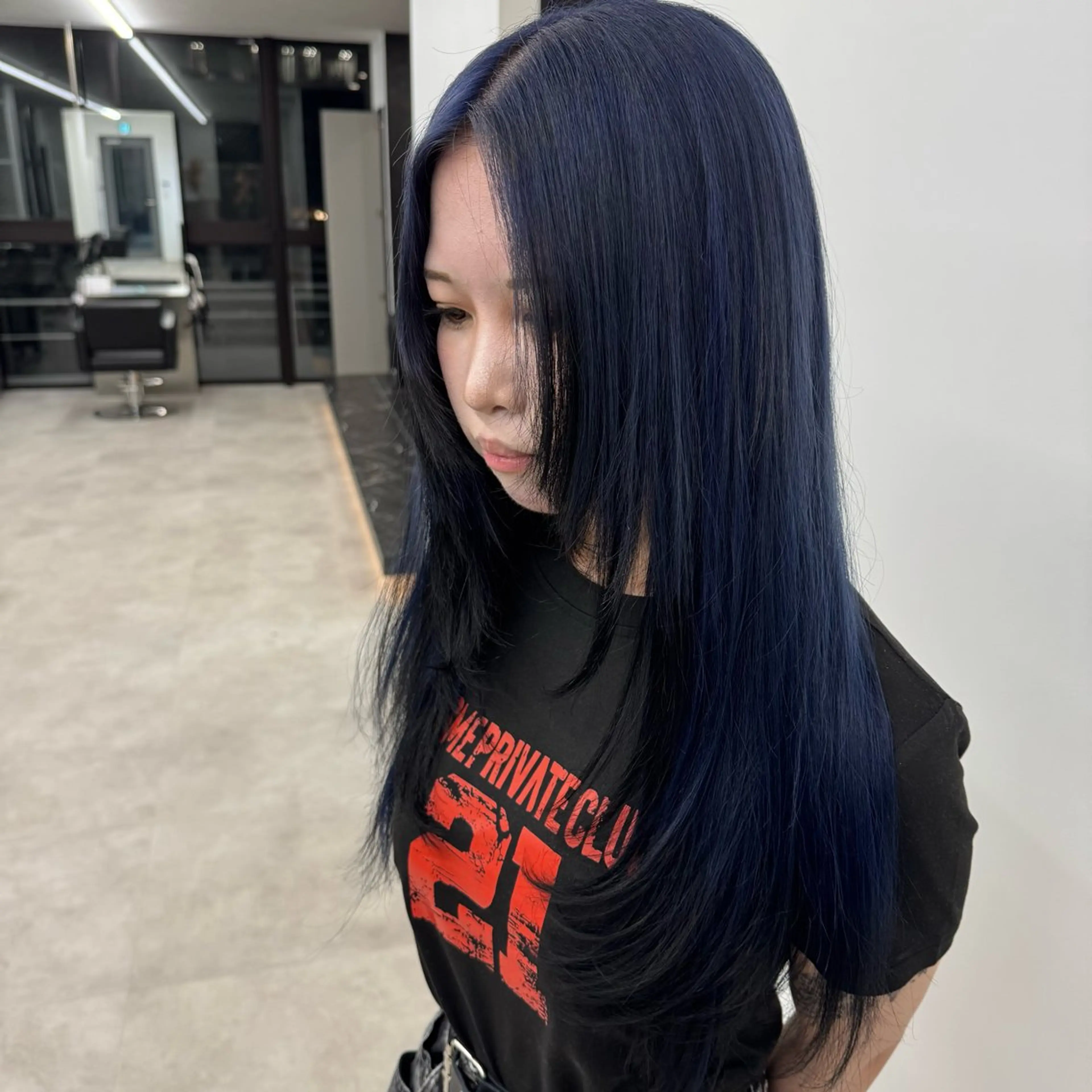 ロング カラー ブリーチ ブルーカラー ネイビーカラー カット ヘアカラー ハイトーン/エクステ /韓国ヘアKENTAのヘアスタイル