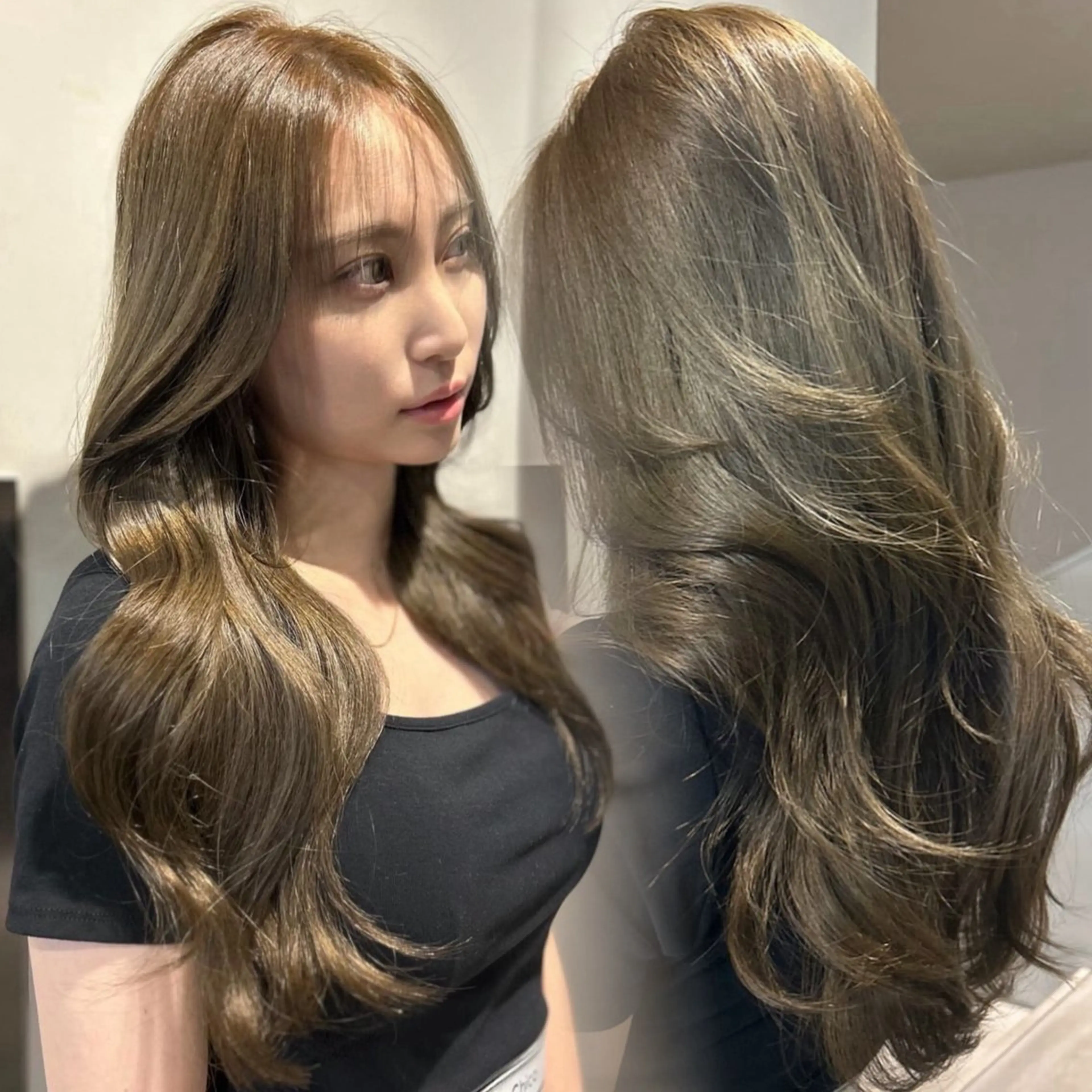 ロング カラー グレージュ オリーブグレージュ オリーブグレー レイヤーカット ワンホンレイヤー カット ヘアカラー トリートメント ICY表参道所属・ERIKA YAMAMOTOのヘアスタイル