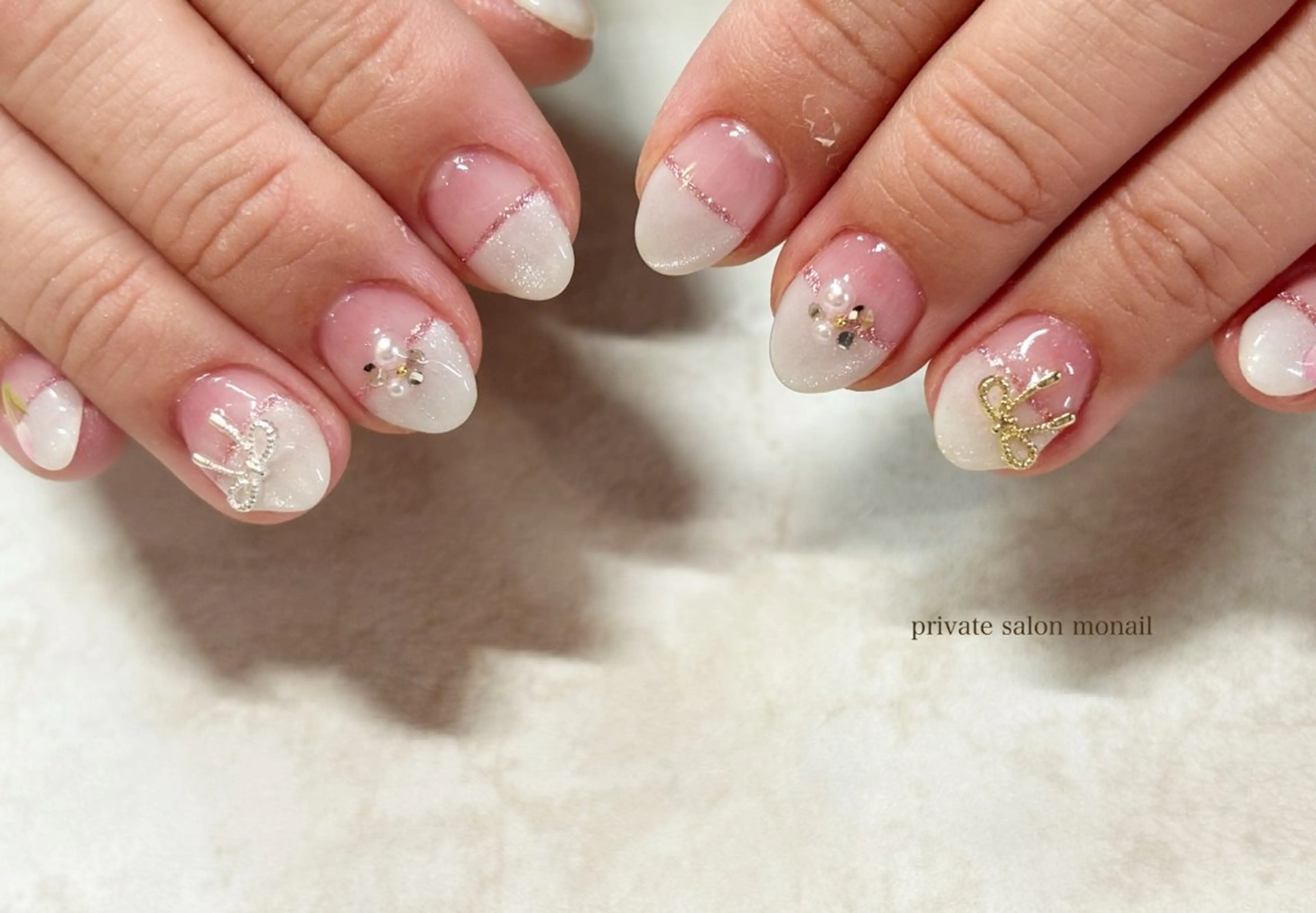 ネイル フレンチネイル マグネットネイル マグネットフレンチ ハンドネイル private nail monail所属・nail salon monailのネイルデザイン