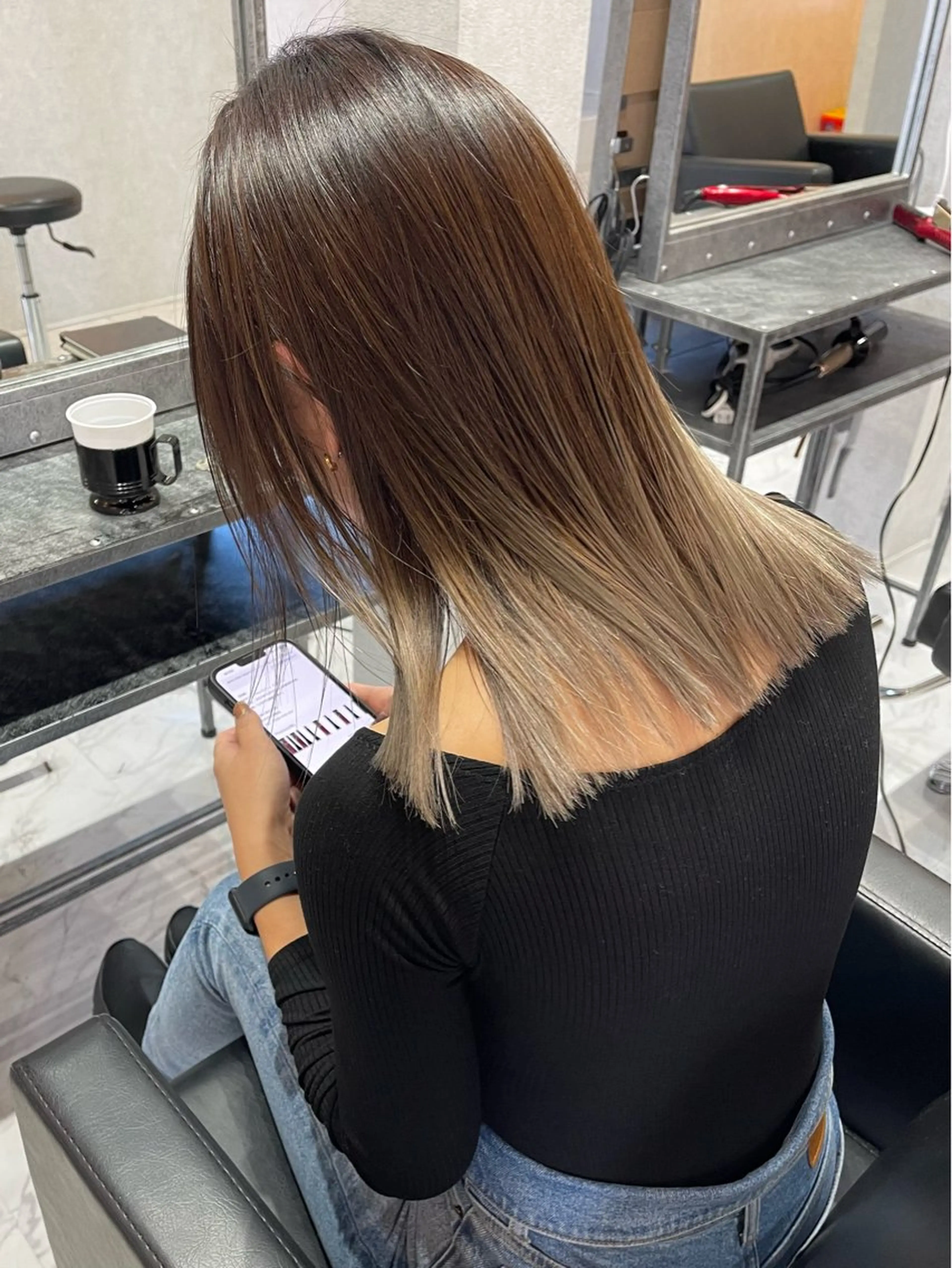 ミディアム カラー ショートボブ バレイヤージュ ブリーチ ケアブリーチ デザインカラー アンドウ ユウ/ レイヤーカット/韓国のヘアスタイル