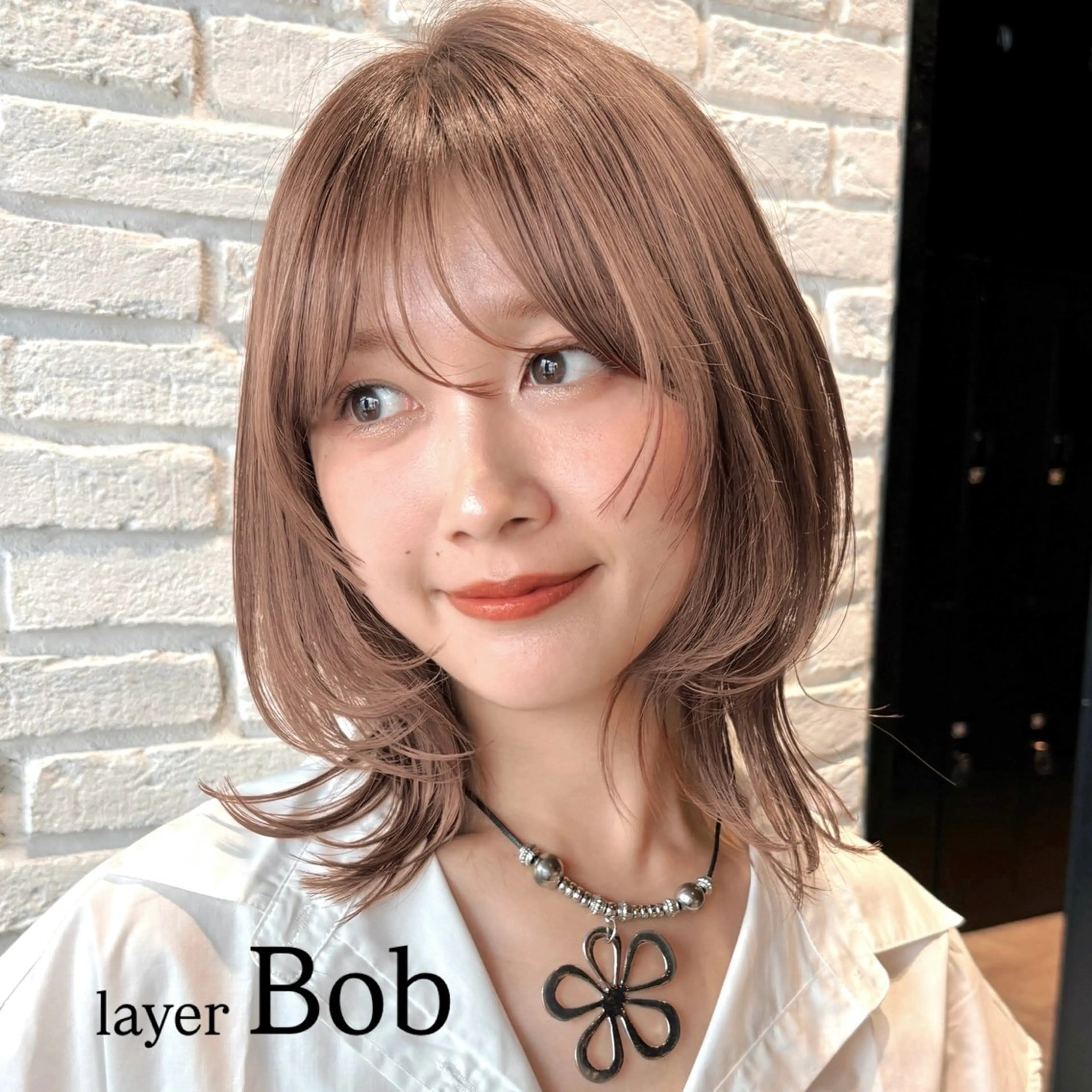ミディアム カラー ヘアアレンジ ボブレイヤー ベージュカラー 透明感カラー ボブ レイヤーカット 🌱ボブ/レイヤー/ ベージュ/あやみ✨のヘアスタイル