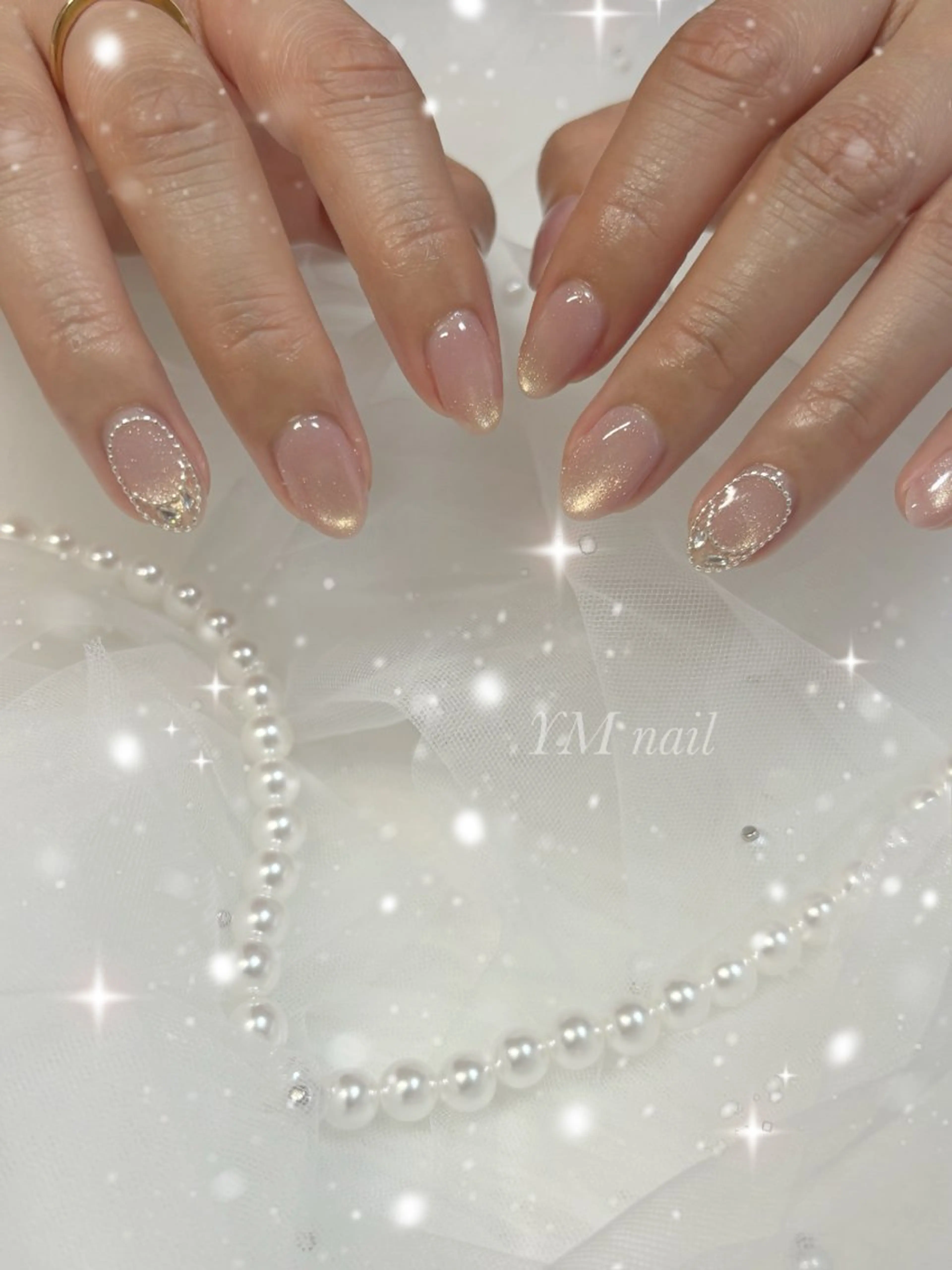 ネイル マグネットネイル ピンク 春ネイル ハンドネイル YM nailのネイルデザイン
