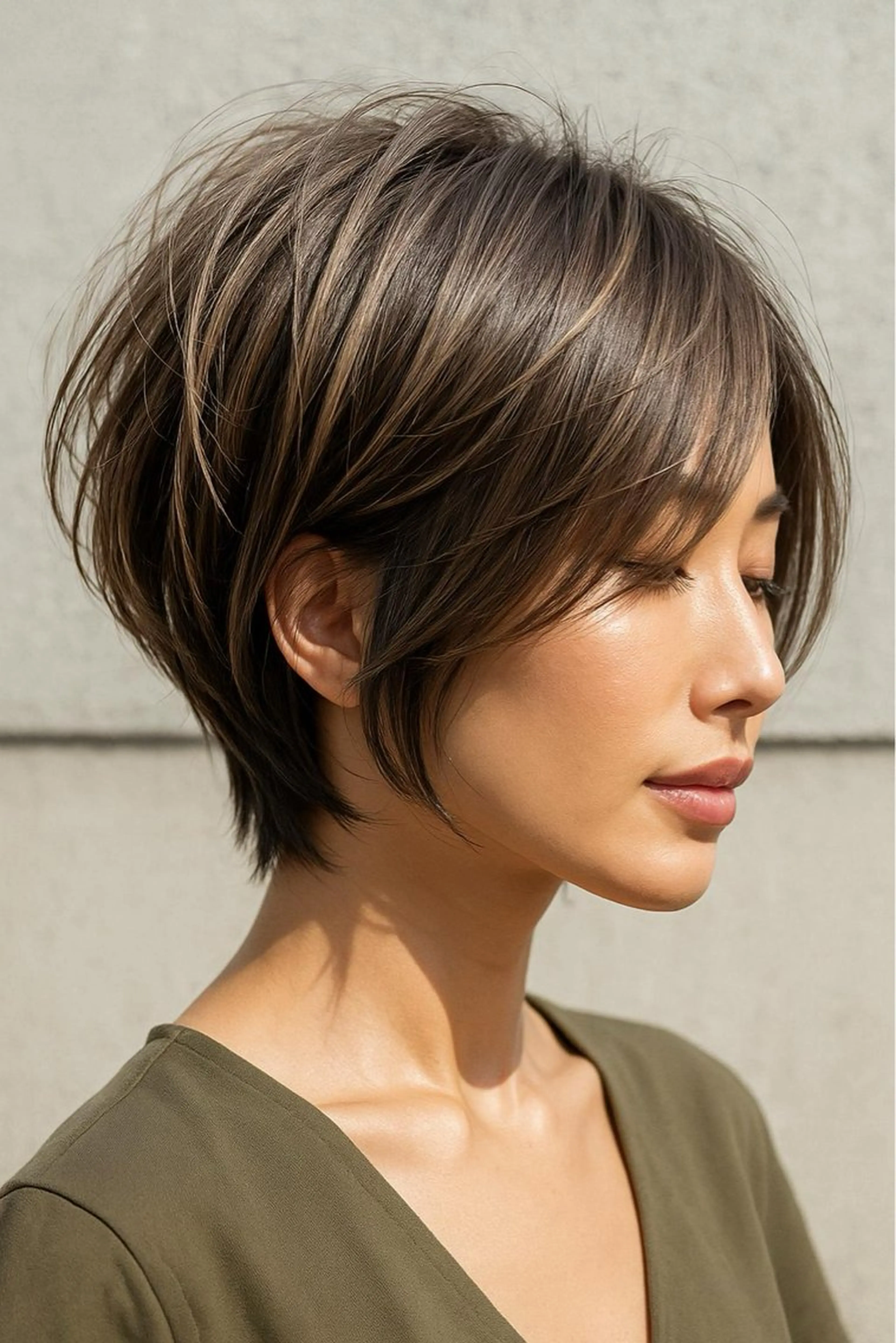 ショート カラー グレージュ レイヤーカット ショートヘア さく/髪質改善× 縮毛矯正/町田のヘアスタイル