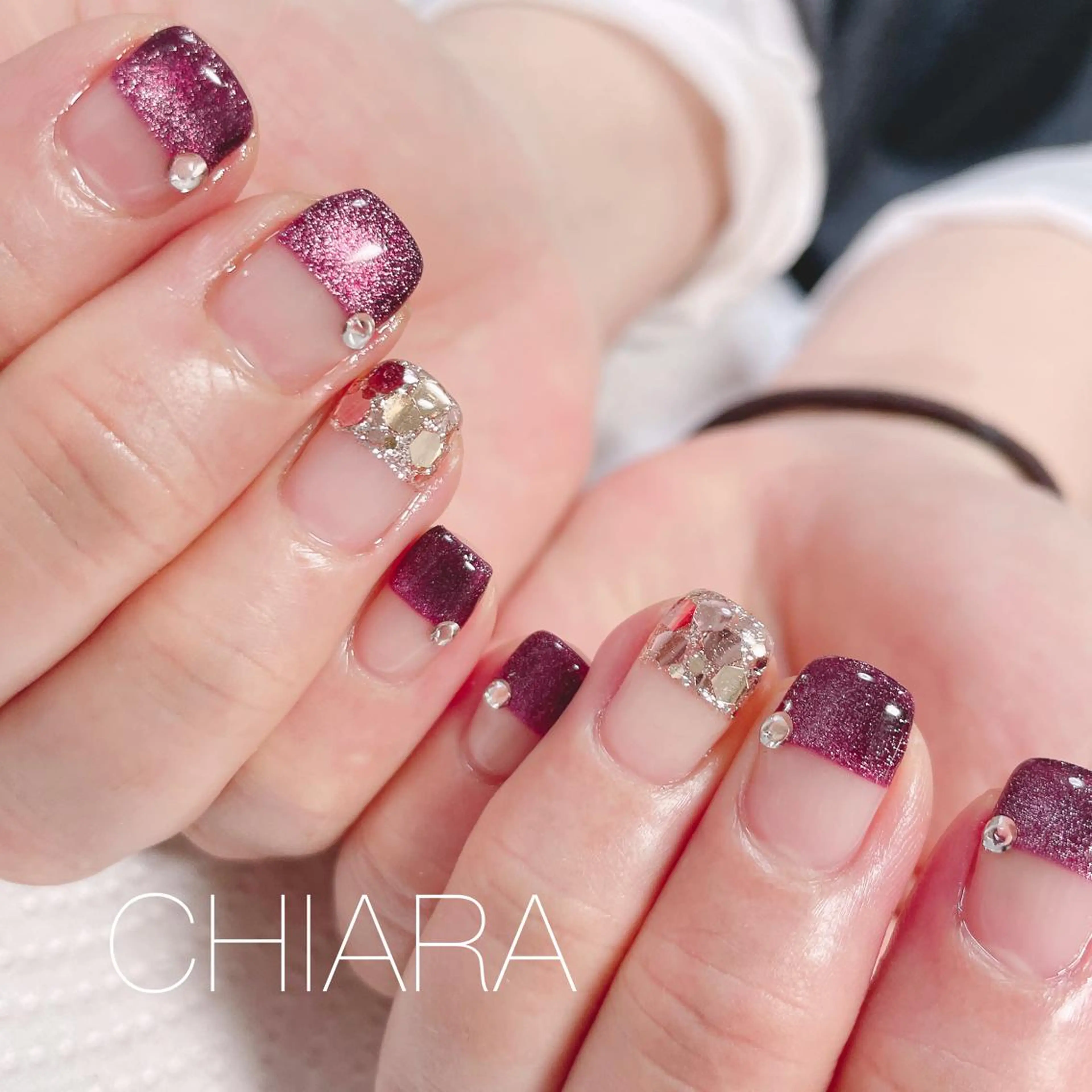 ネイル フレンチネイル ホログラムネイル マグネットネイル ハンドネイル CHIARA nailsのネイルデザイン