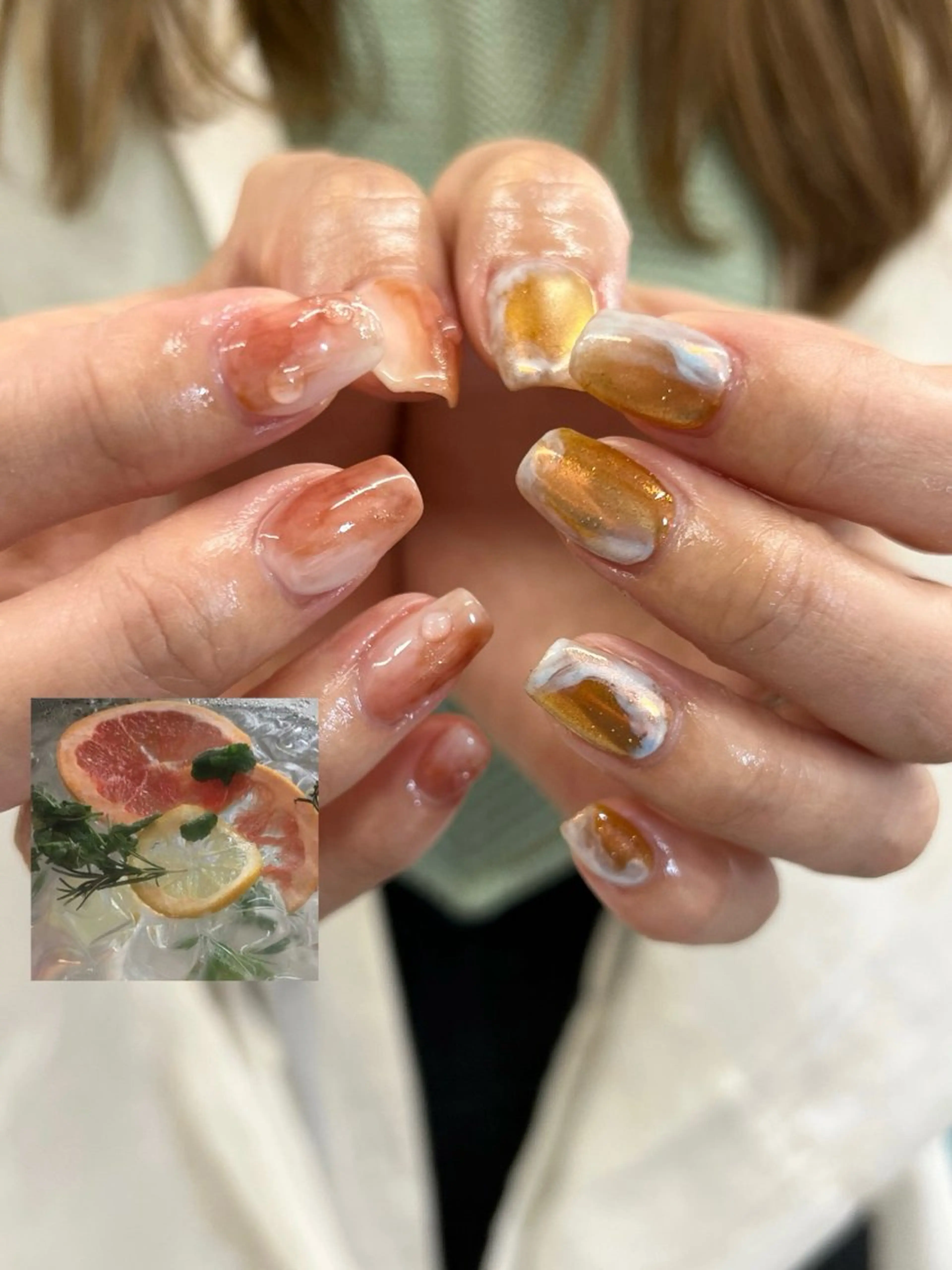 ネイル ジェルネイル マグネットネイル ニュアンスネイル オレンジ パラジェル ハンドネイル ハンドケア Bana_ Nailのネイルデザイン