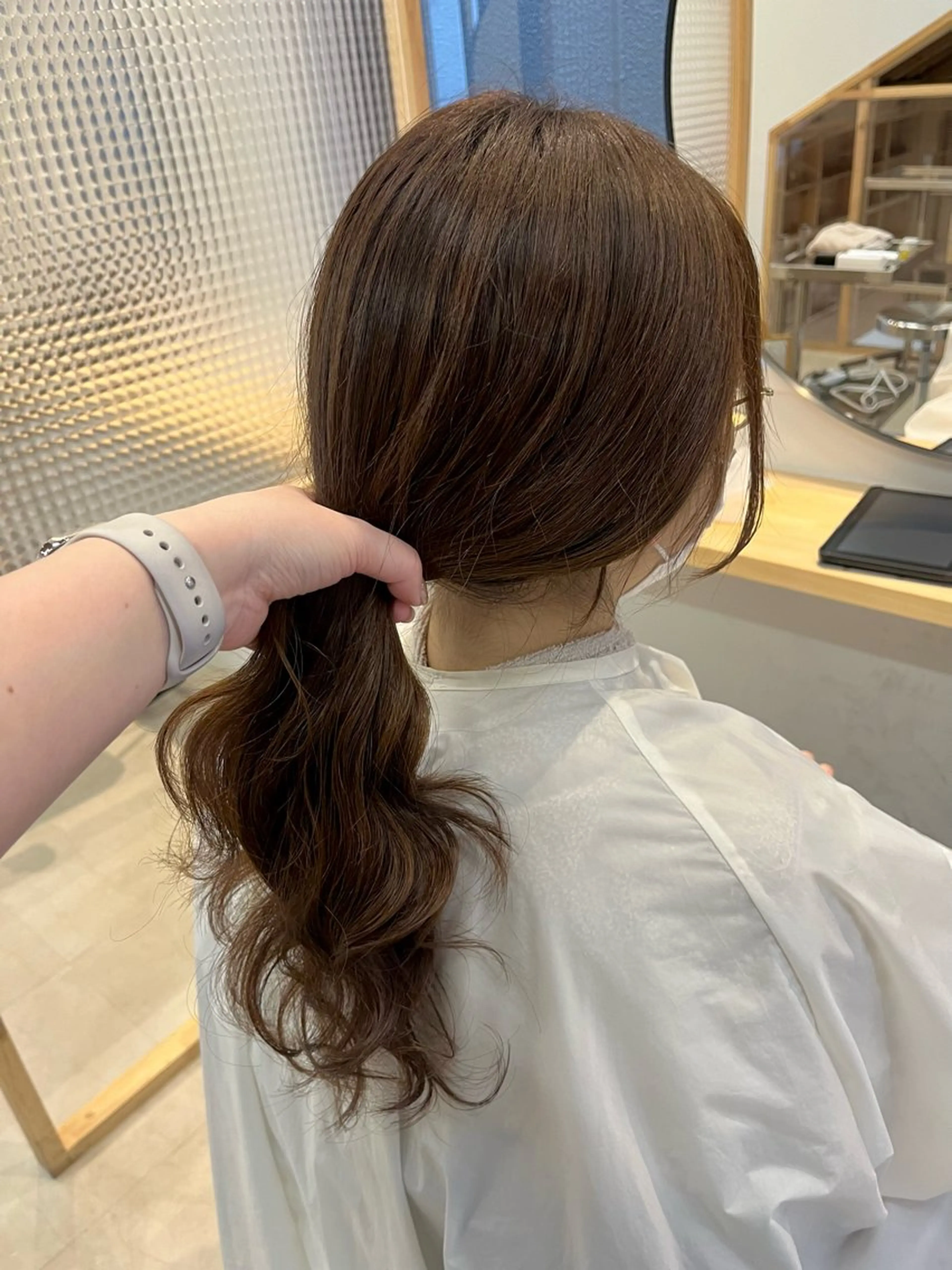 ロング パーマ ヨシンモリ デジタルパーマ ブリーチなしカラー ダブルカラーエクステのヘアスタイル