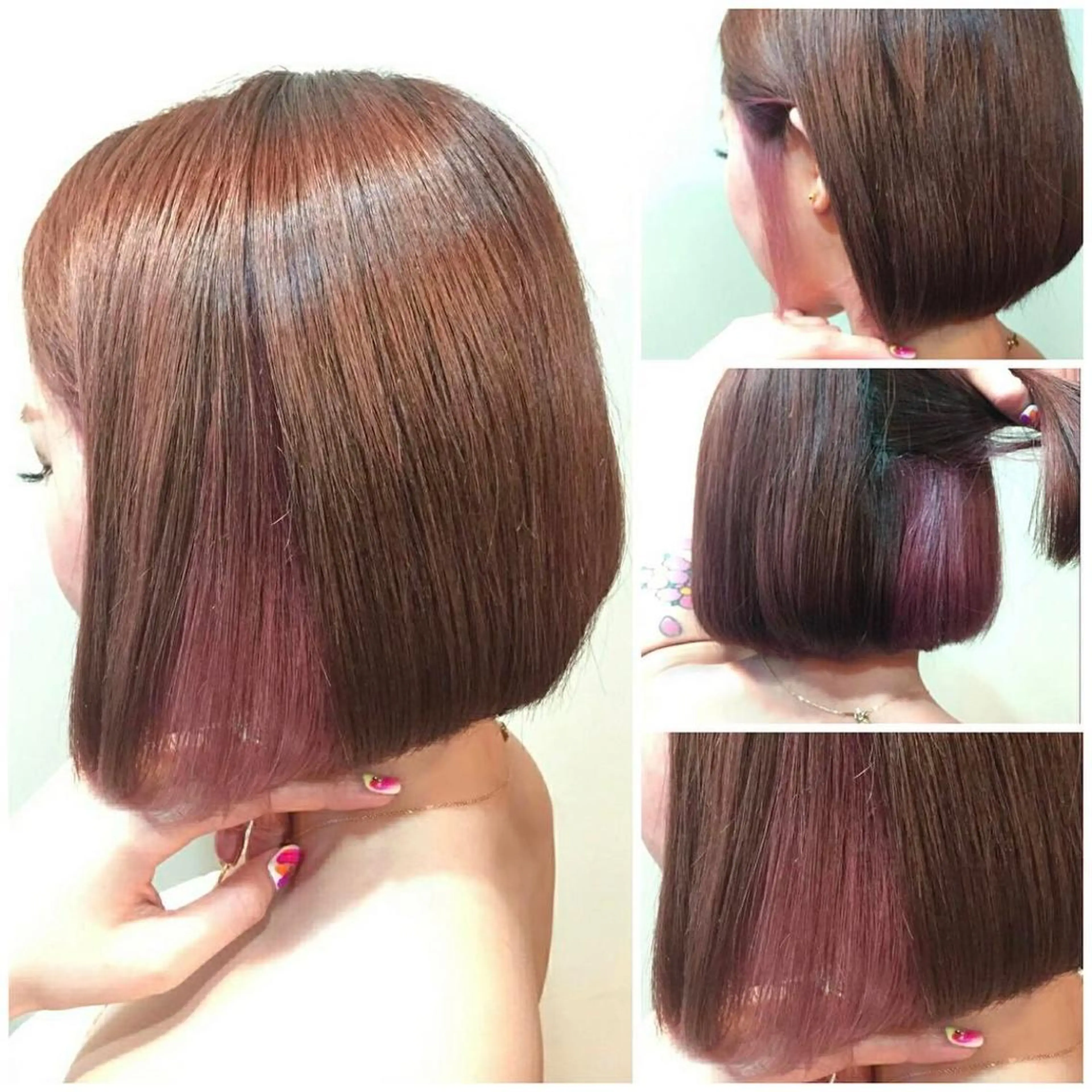 ショート カラー ヘアアレンジ 前下がりボブ インナーカラー ピンクカラー ボブ 次世代シールエクステ 錦糸町 小泉 朋之のヘアスタイル