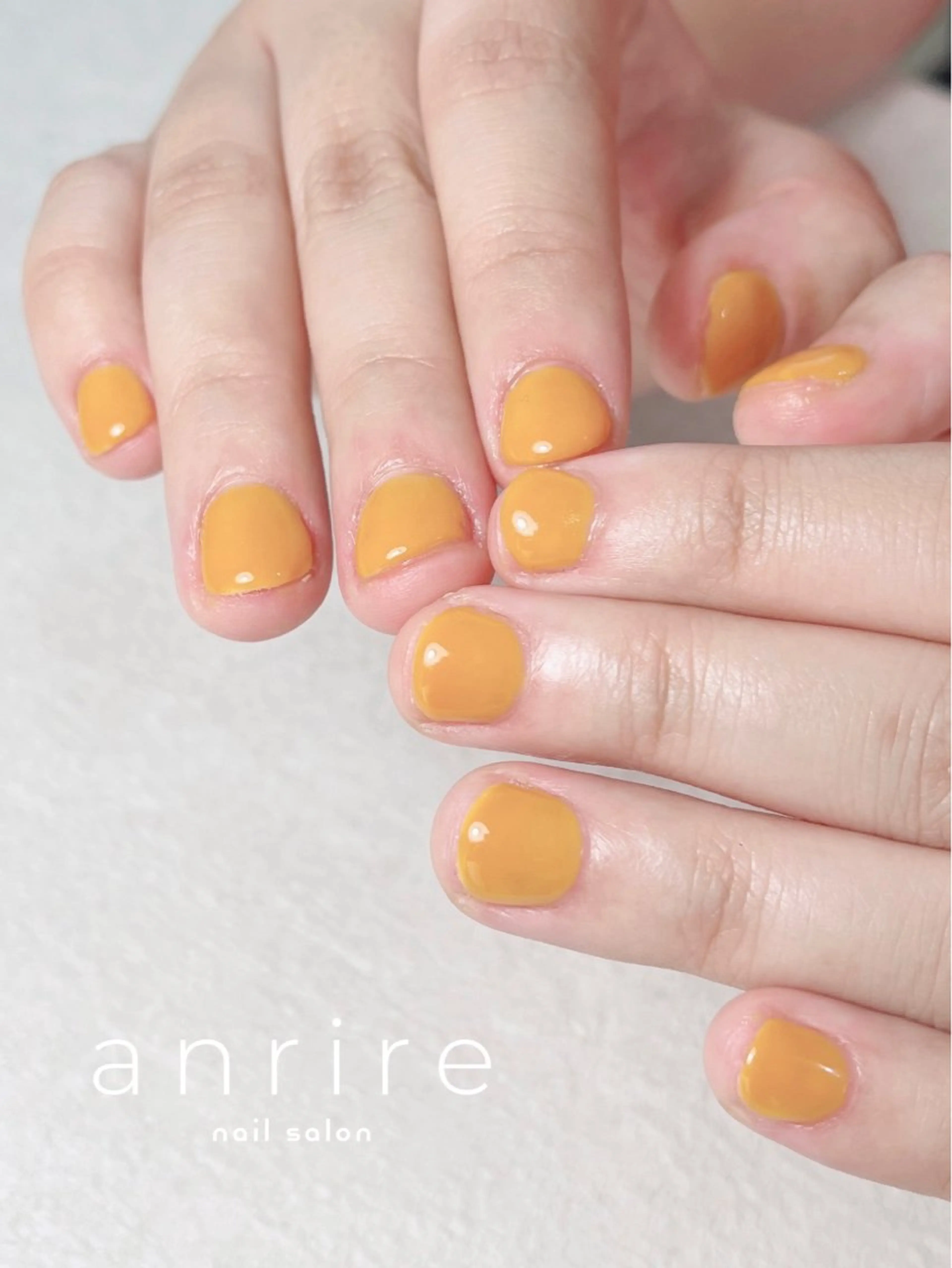 ネイル ジェルネイル オフィスネイル ワンカラーネイル オレンジ パラジェル ハンドネイル nailsalon anrireのネイルデザイン