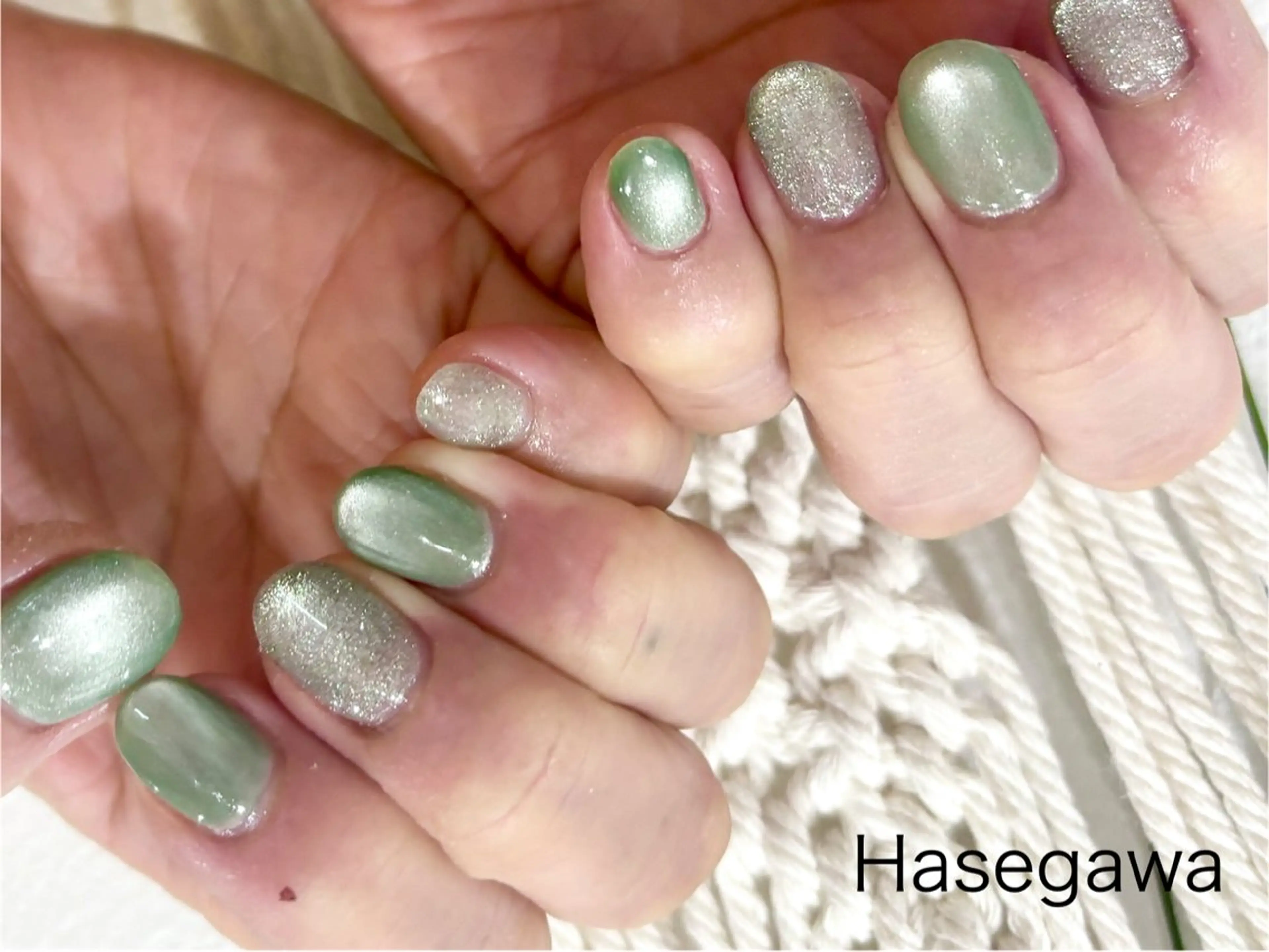 ネイル グリーン ハンドネイル DROP 長谷川のネイルデザイン
