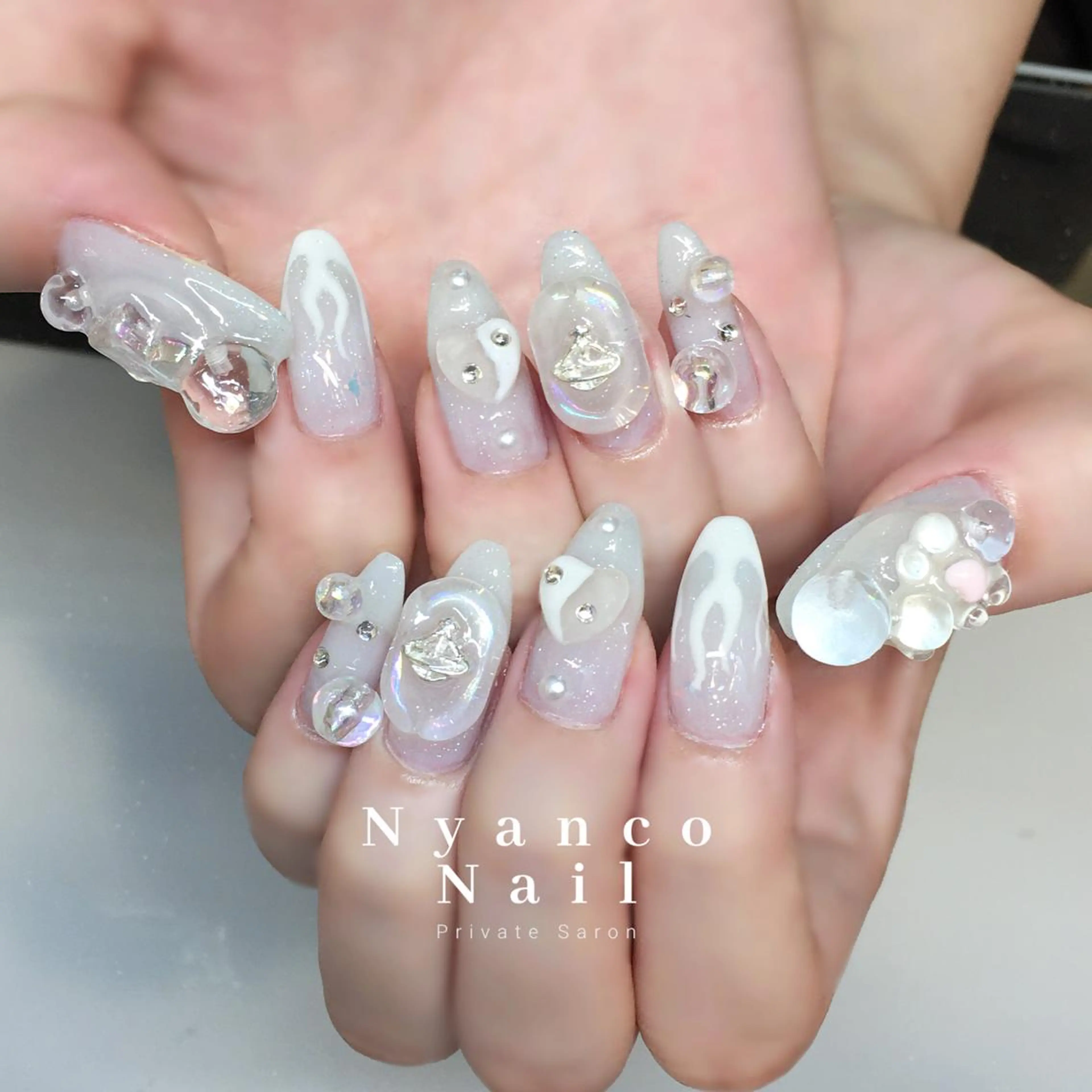 ネイル オーロラネイル ジェルネイル 氷ネイル・うるうるネイル 夏ネイル ワンホンネイル Nyanco Nailのネイルデザイン