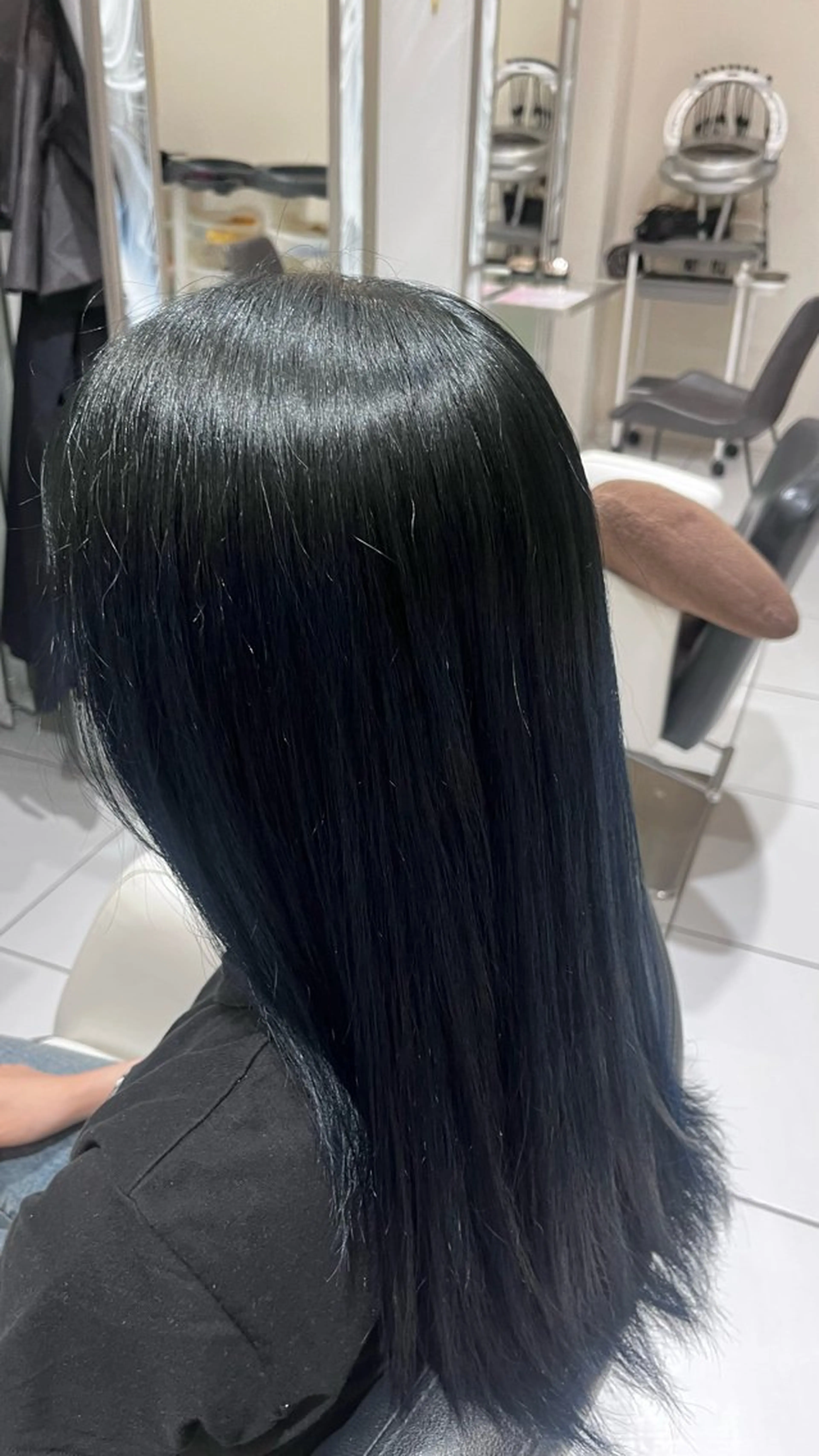 ロング カラー 黒髪 ブルーカラー ブルーブラック 透明感カラー レディースパーマ/ 長久手/フウカのヘアスタイル