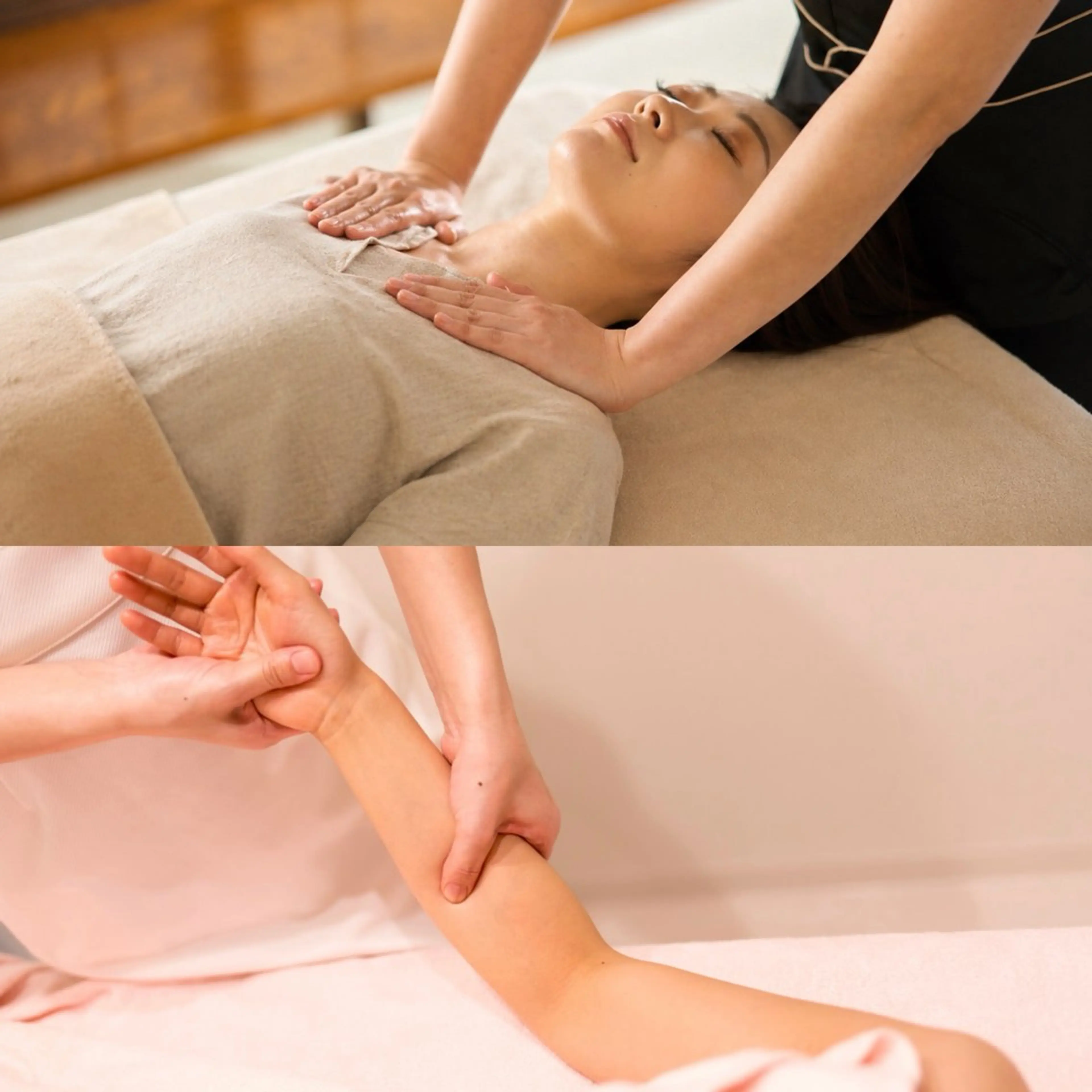 大人気！【首肩こり、浅い眠りに自律神経ケア】デコルテほぐし×ハンドマッサージ×足つぼ×膝上リンパ60分（足湯付）の写真