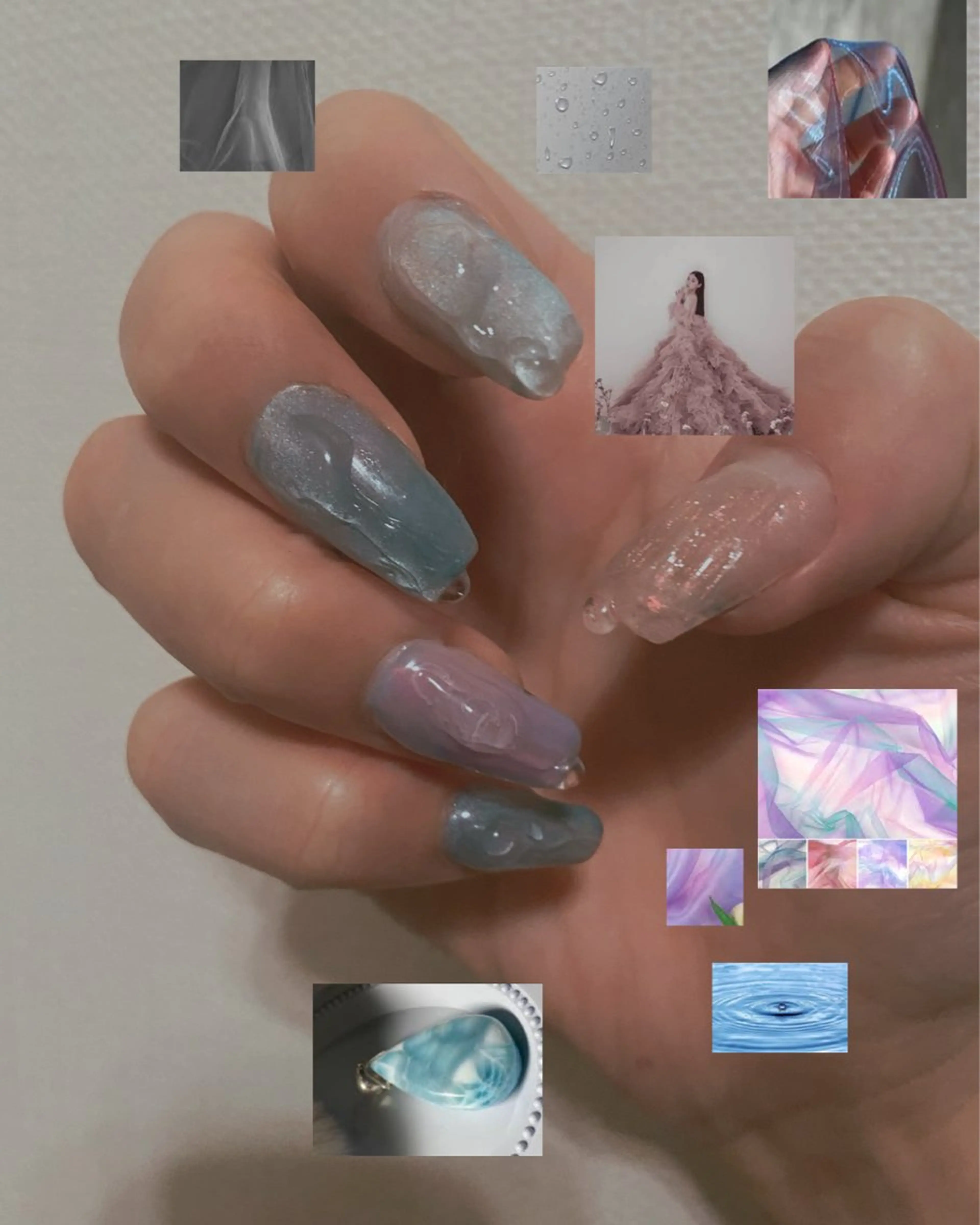 ネイル アートネイル オーロラネイル クリアネイル 氷ネイル・うるうるネイル キラキラネイル free hug Hiromiのネイルデザイン