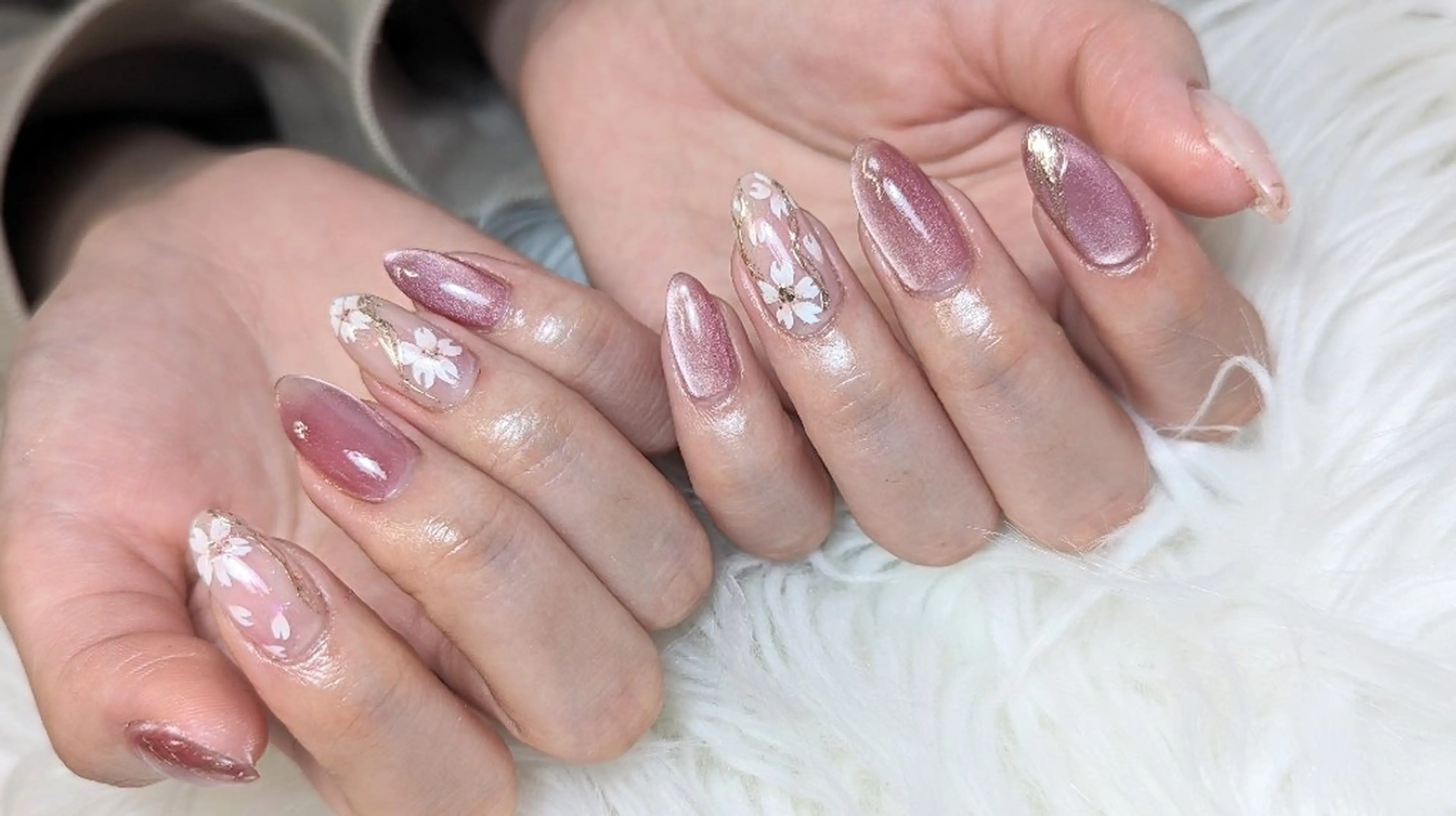 ネイル 桜ネイル マグネットネイル ピンク 春ネイル ハンドネイル Nail SIRANGANAのネイルデザイン